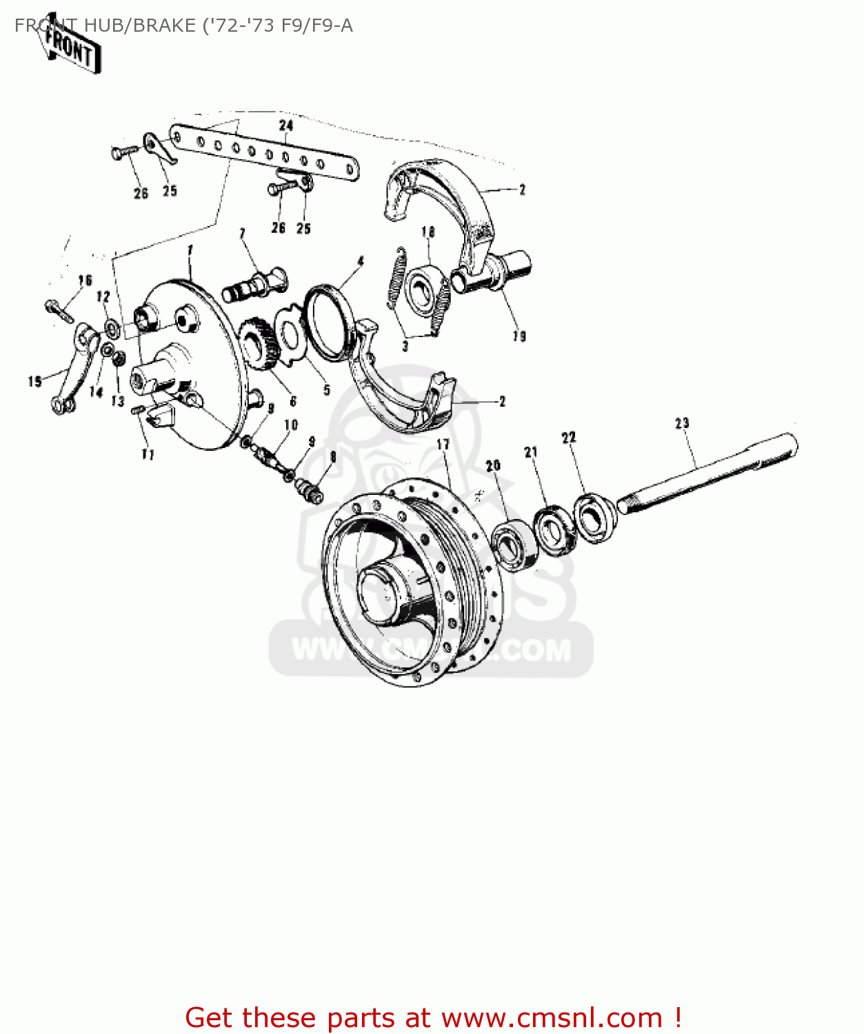 FRONT HUB/BRAKE ('72-'73 F9/F9-A F9A 1973 USA CANADA
