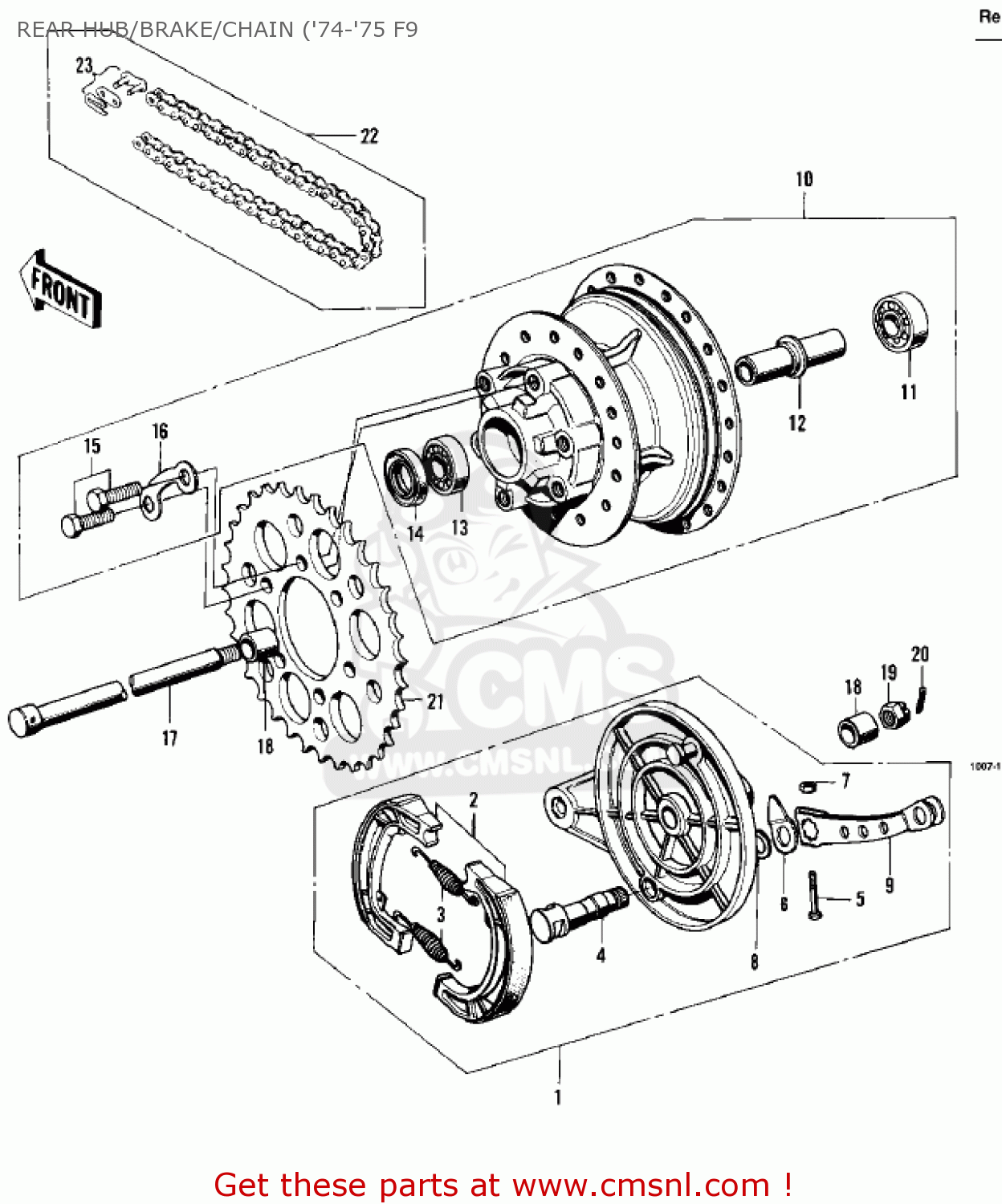 REAR HUB/BRAKE/CHAIN ('74-'75 F9 F9B 1974 USA CANADA