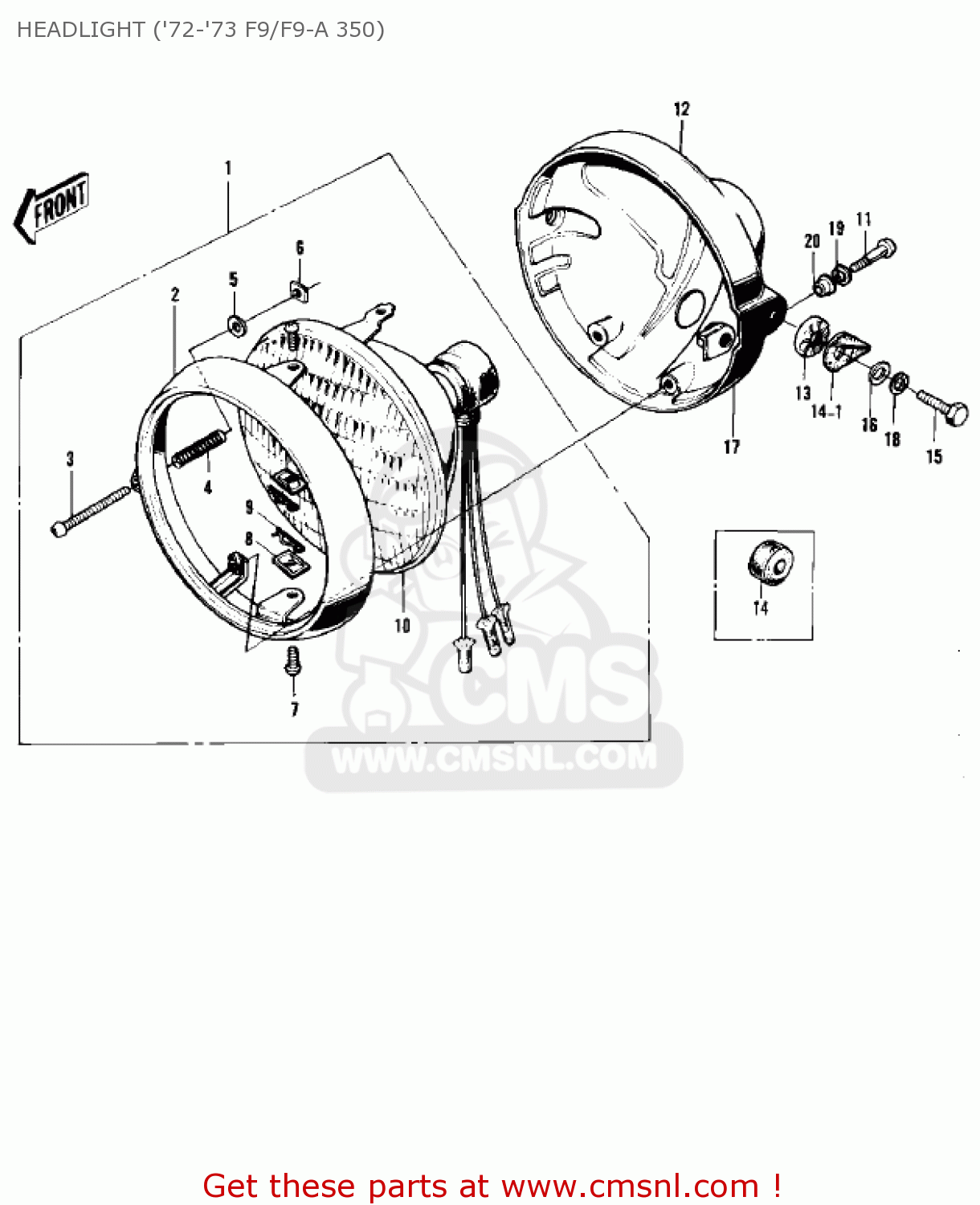 HEADLIGHT ('72-'73 F9/F9-A 350) F9B 1974 USA CANADA