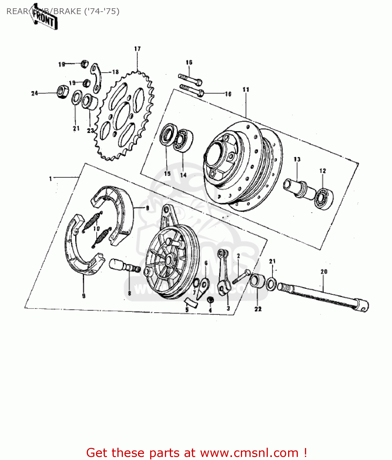 REAR HUB/BRAKE ('74-'75) G3SS 1969 USA CANADA