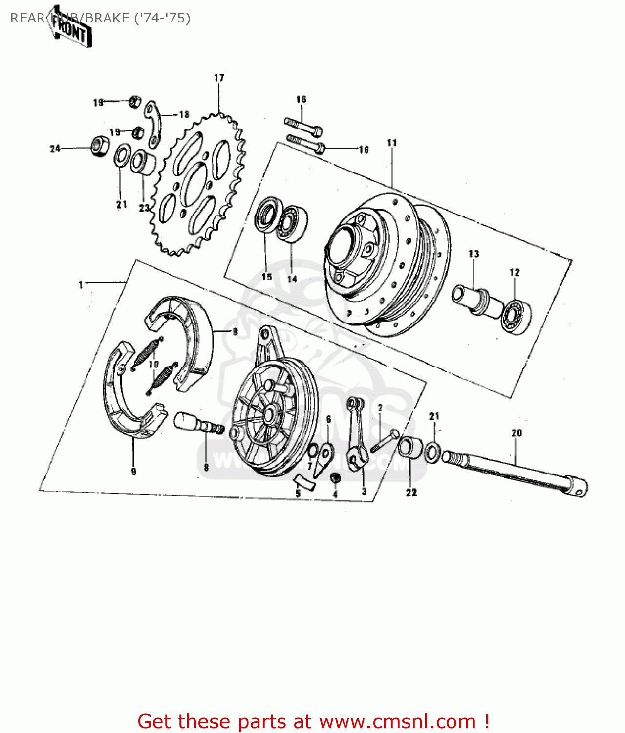 REAR HUB/BRAKE ('74-'75) G3SS 1970 USA CANADA