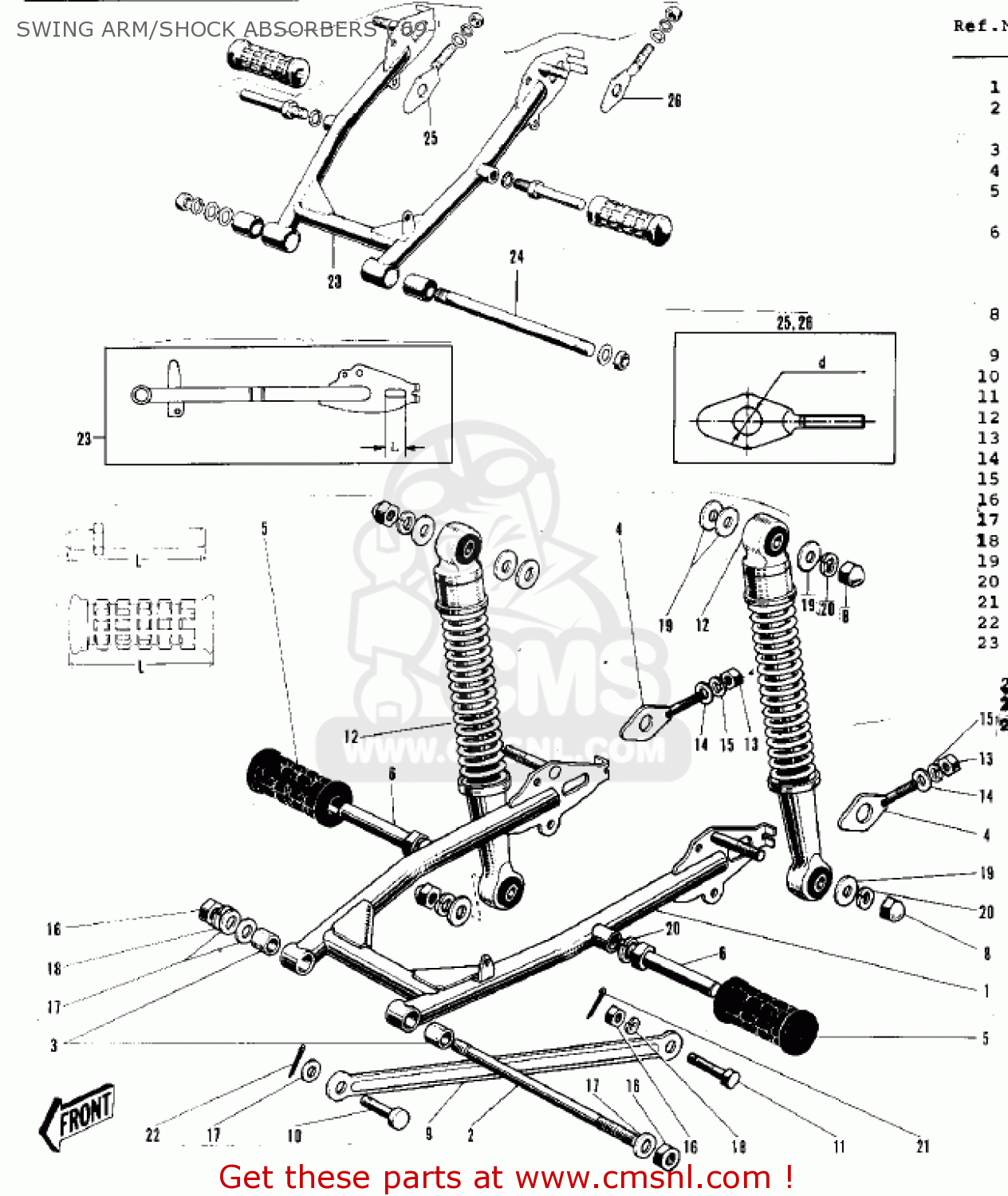 SWING ARM/SHOCK ABSORBERS ('69-' G3SS 1970 USA CANADA