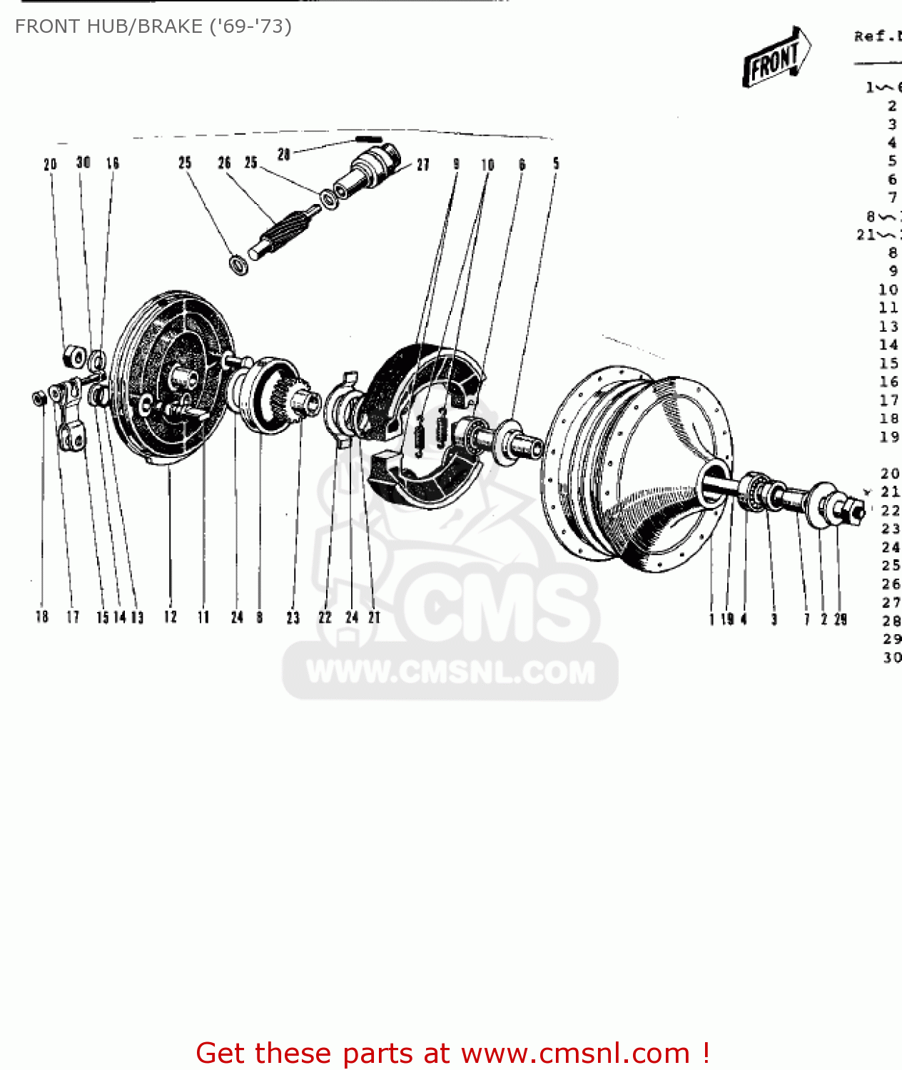 FRONT HUB/BRAKE ('69-'73) G3SS 1970 USA CANADA