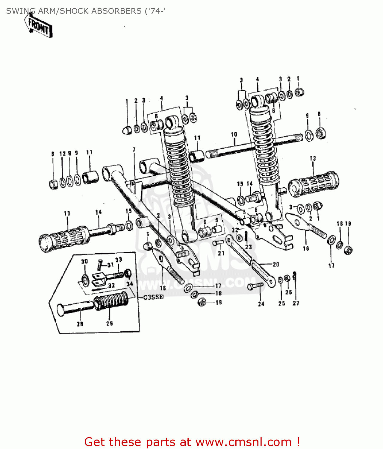 SWING ARM/SHOCK ABSORBERS ('74-' G3SSA 1971 USA CANADA