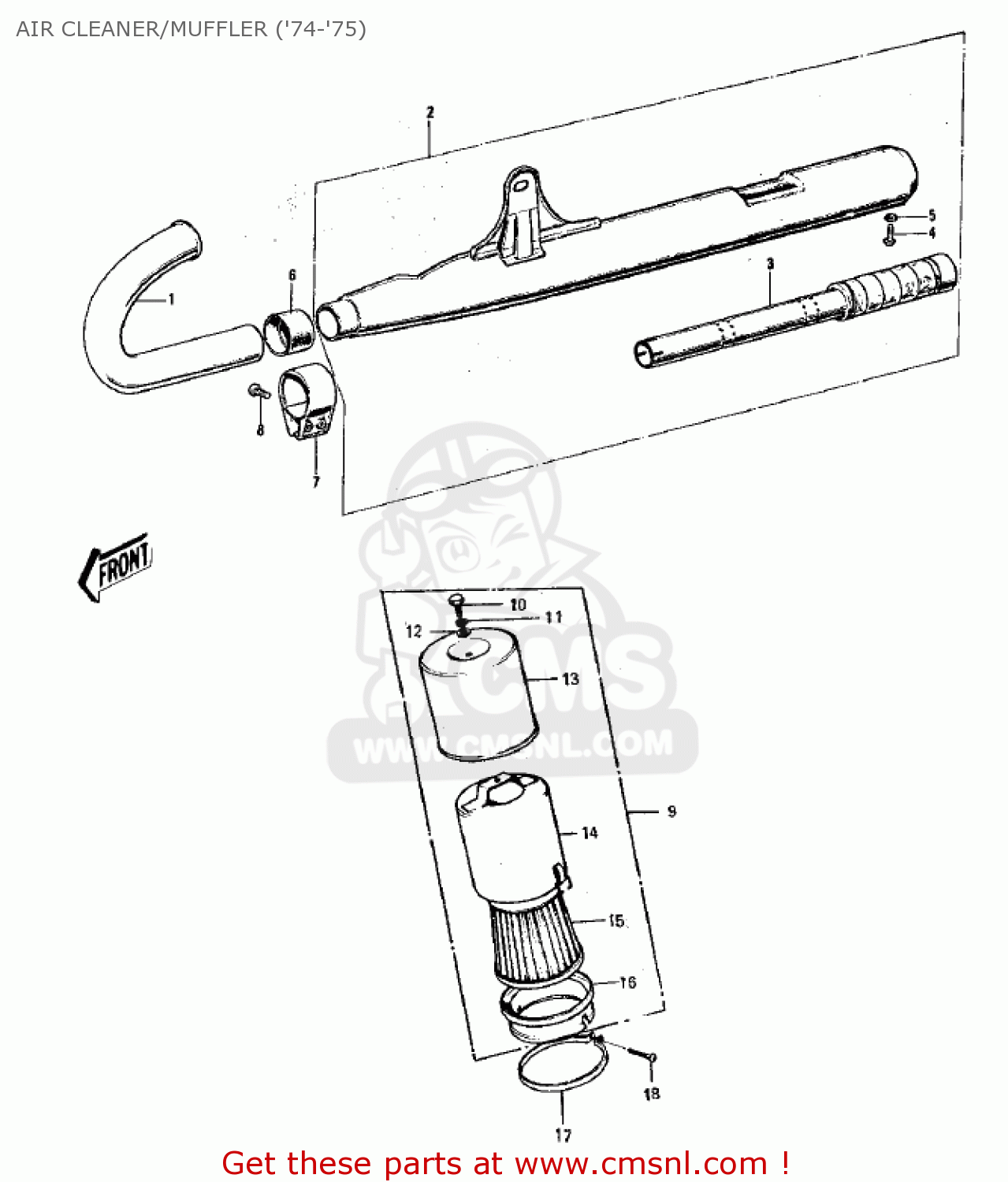 AIR CLEANER/MUFFLER ('74-'75) G3SSB 1972 USA CANADA