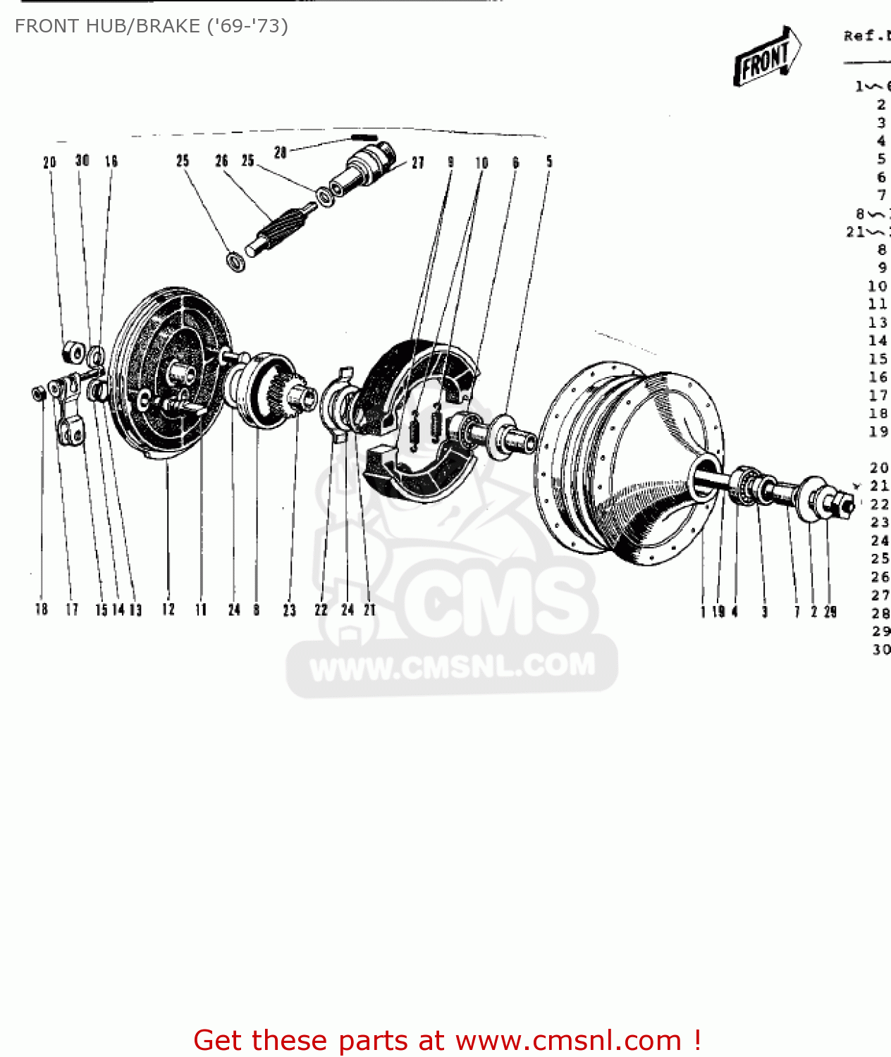 FRONT HUB/BRAKE ('69-'73) G3SSB 1972 USA CANADA
