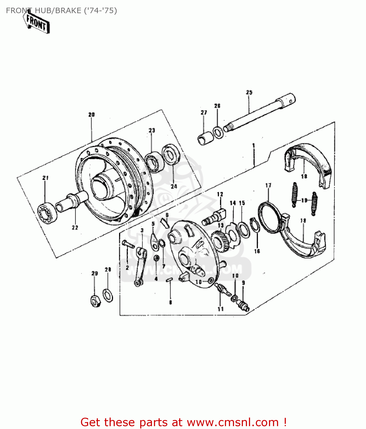 FRONT HUB/BRAKE ('74-'75) G3SSD 1974 USA CANADA