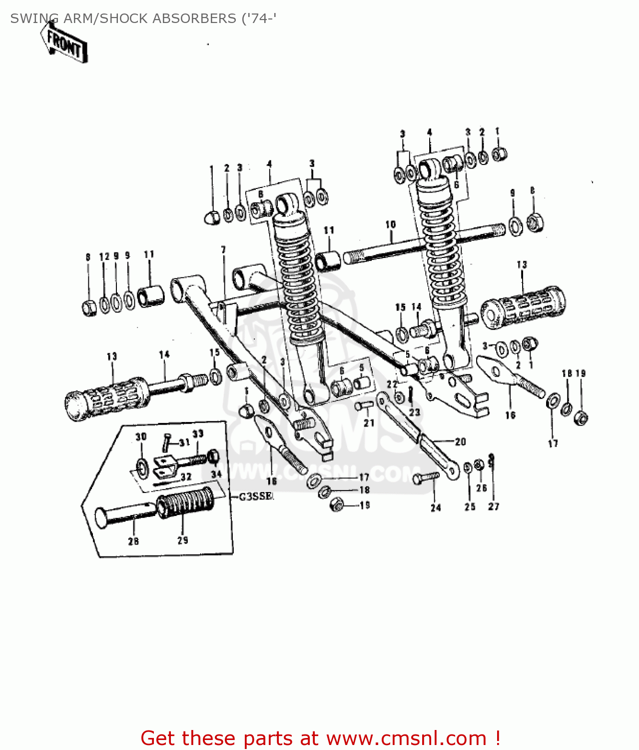 SWING ARM/SHOCK ABSORBERS ('74-' G3TR BUSHMASTER 1969 USA CANADA