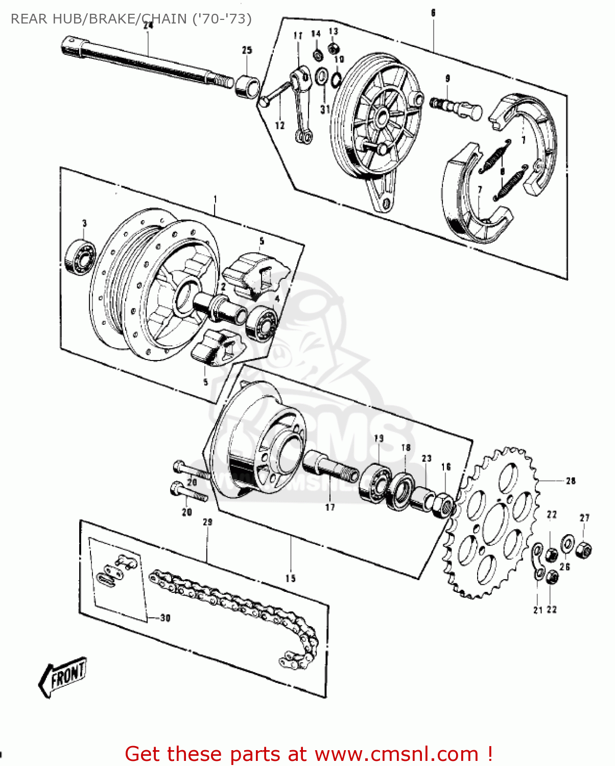 REAR HUB/BRAKE/CHAIN ('70-'73) G4TR TRAILBOSS 1970 USA CANADA / MPH