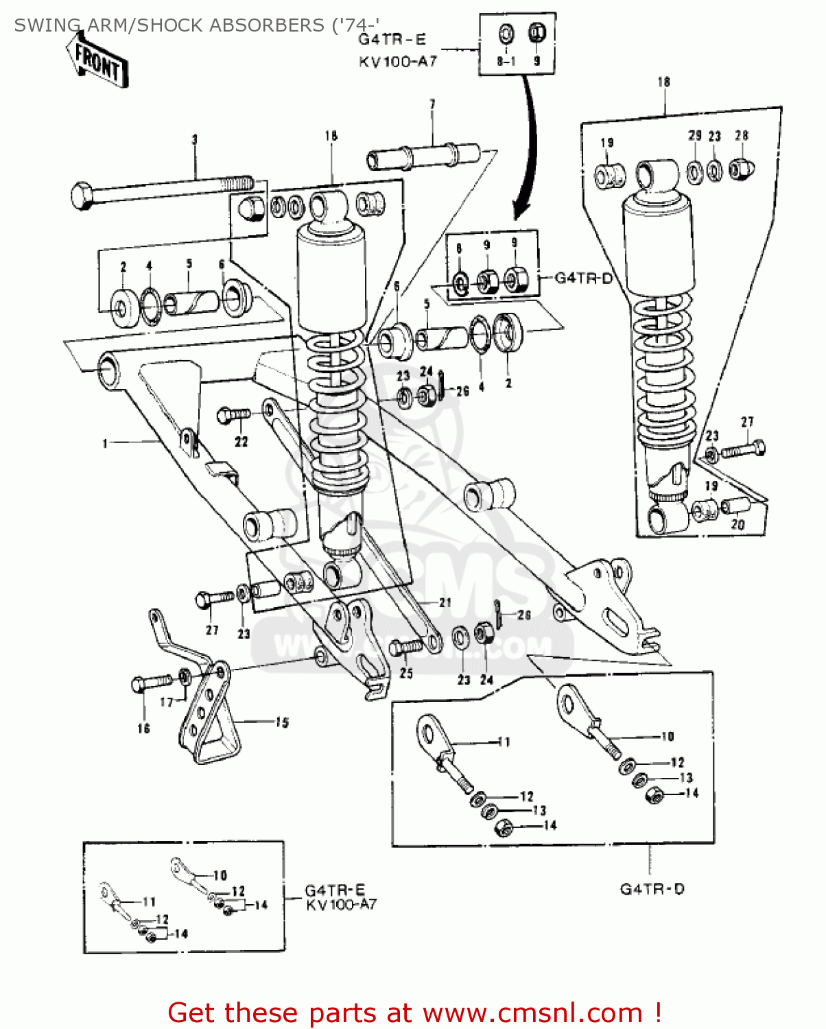 SWING ARM/SHOCK ABSORBERS ('74-' G4TRA 1971 USA CANADA