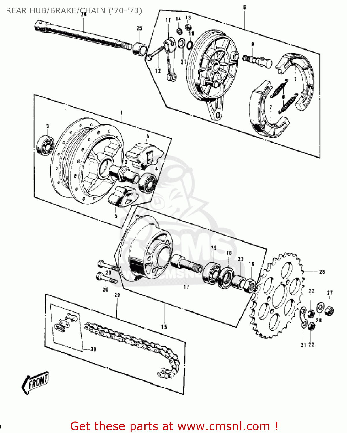 REAR HUB/BRAKE/CHAIN ('70-'73) G4TRB 1972 USA CANADA