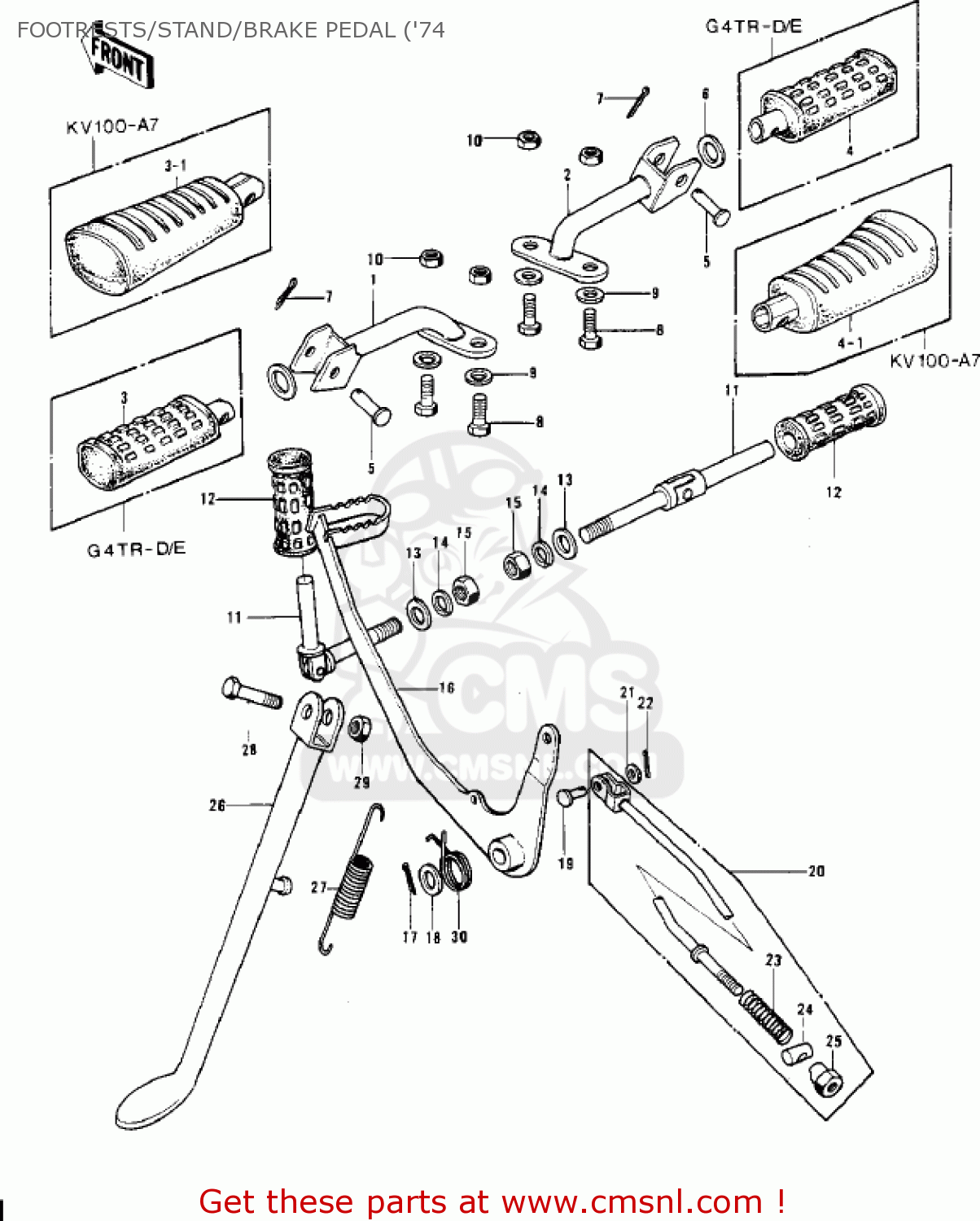 FOOTRESTS/STAND/BRAKE PEDAL ('74 G4TRB 1972 USA CANADA
