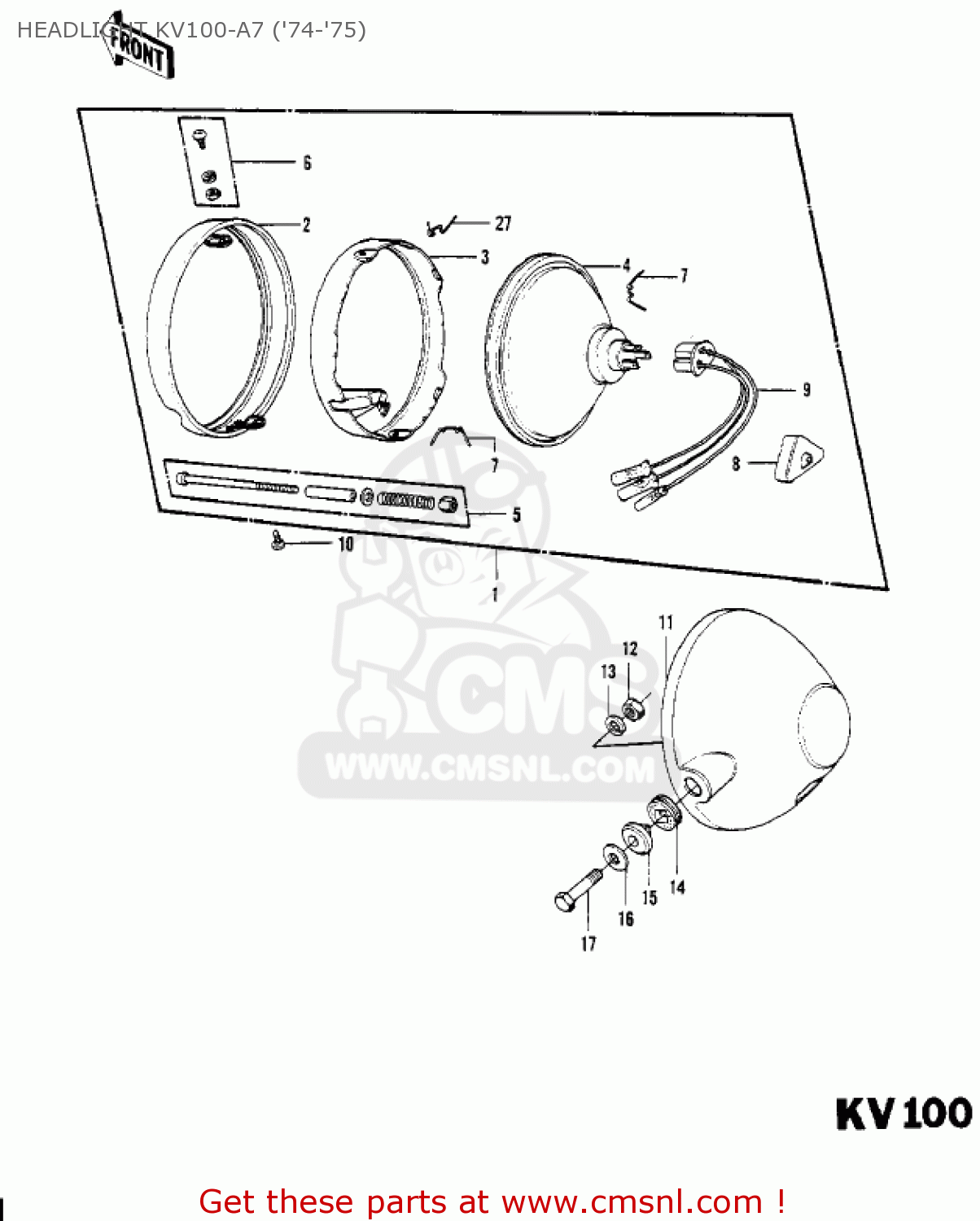 HEADLIGHT KV100-A7 ('74-'75) G4TRC 1973 USA CANADA