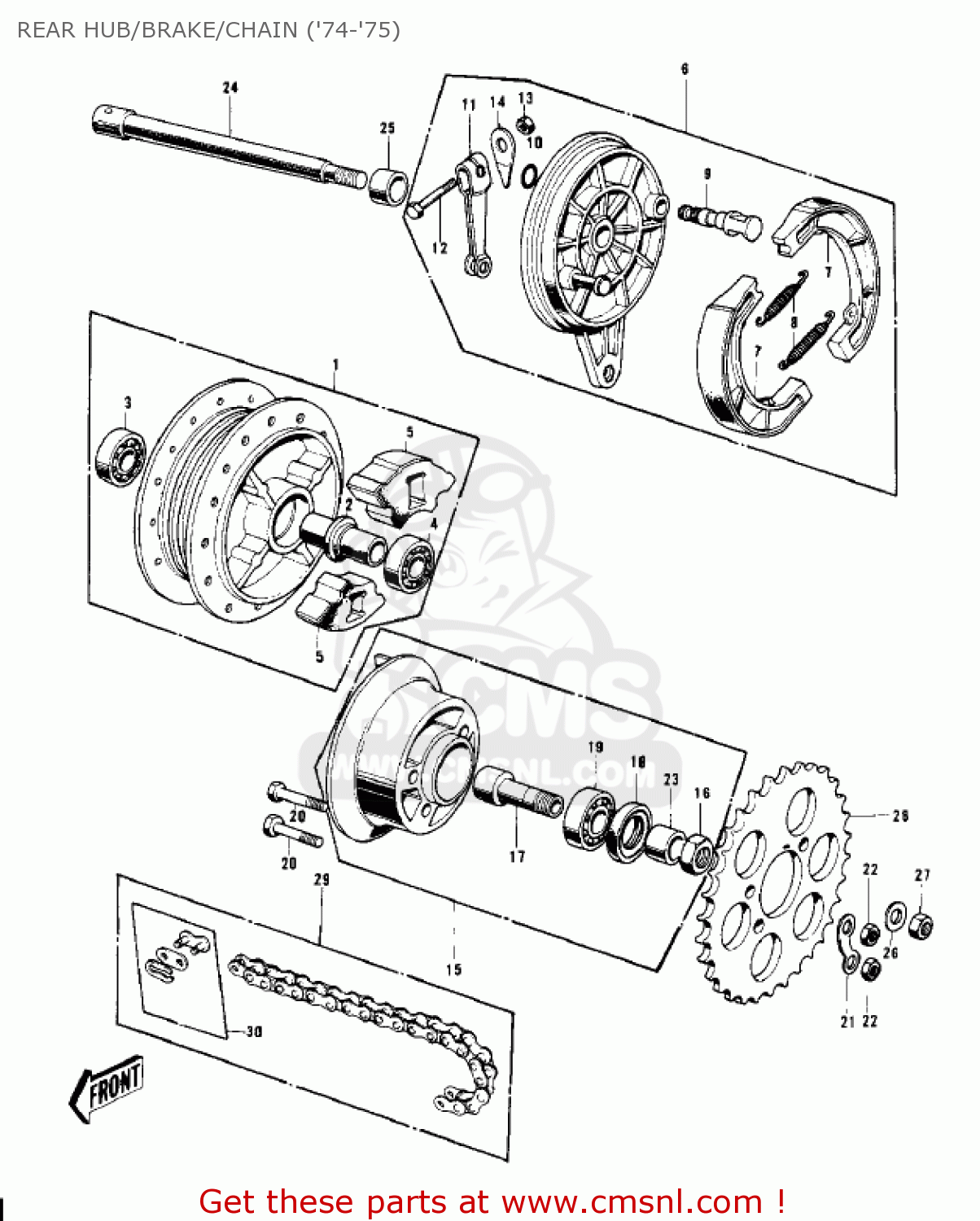 REAR HUB/BRAKE/CHAIN ('74-'75) G4TRC 1973 USA CANADA