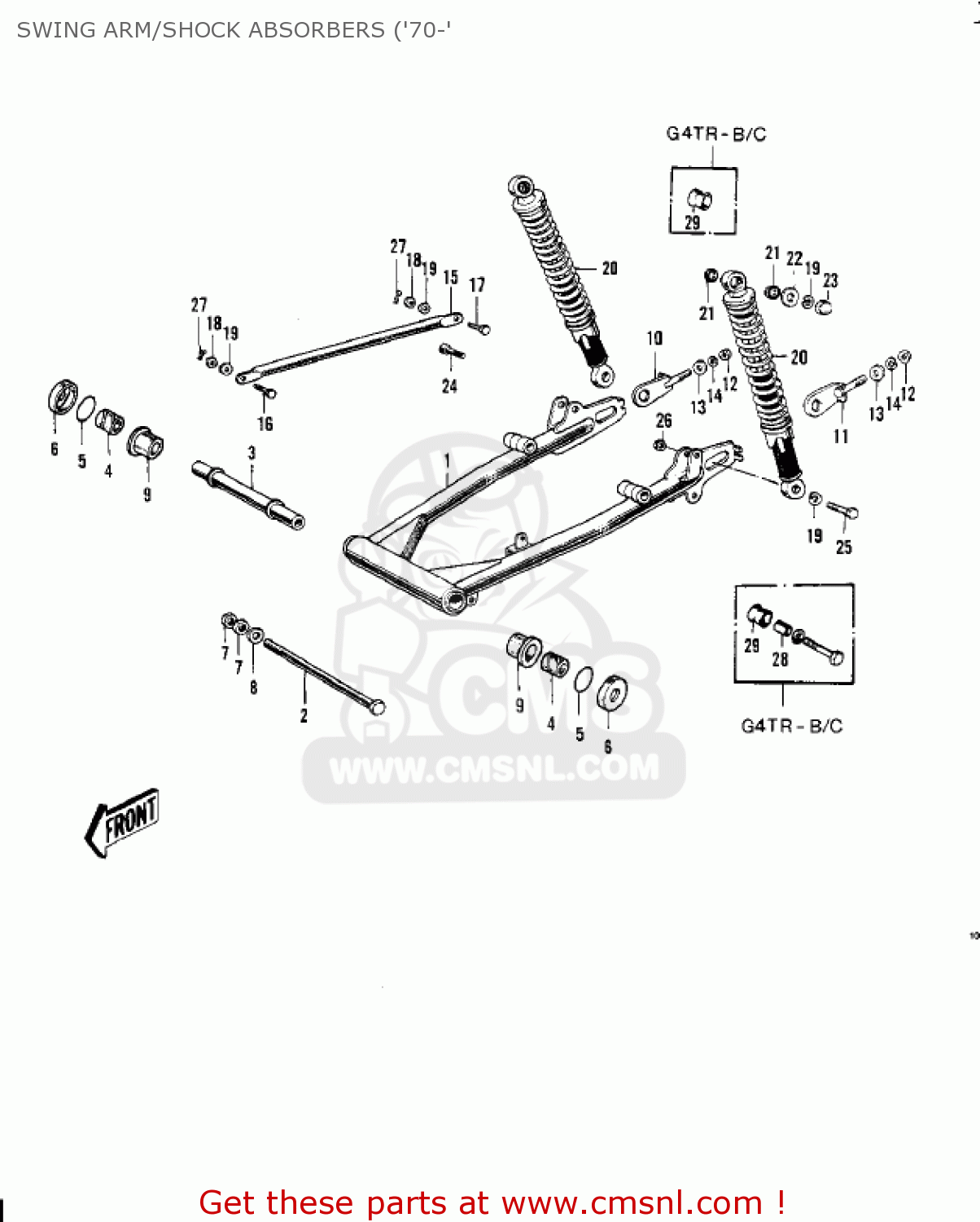 SWING ARM/SHOCK ABSORBERS ('70-' G4TRD 1974 USA