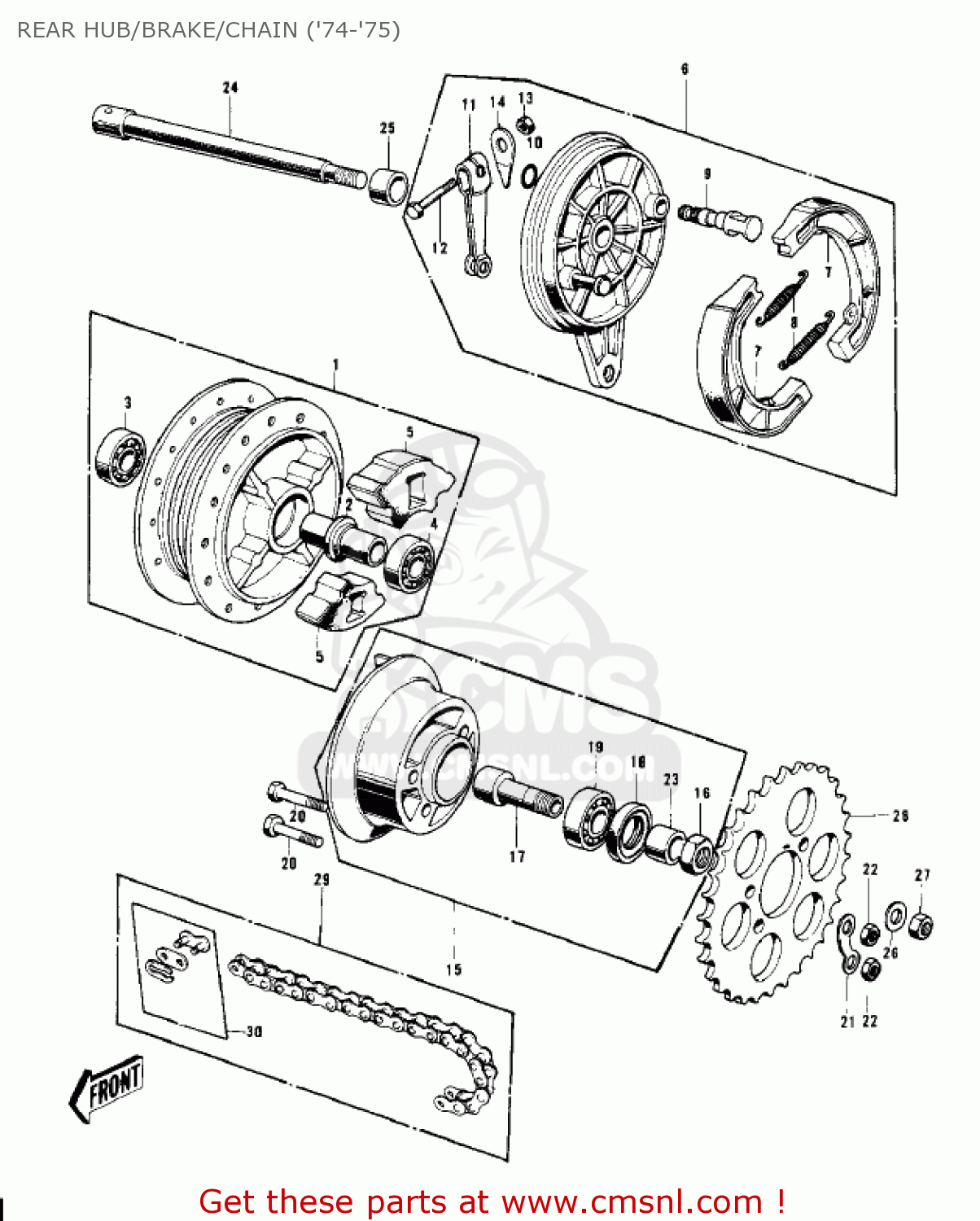 REAR HUB/BRAKE/CHAIN ('74-'75) G4TRD 1974 USA