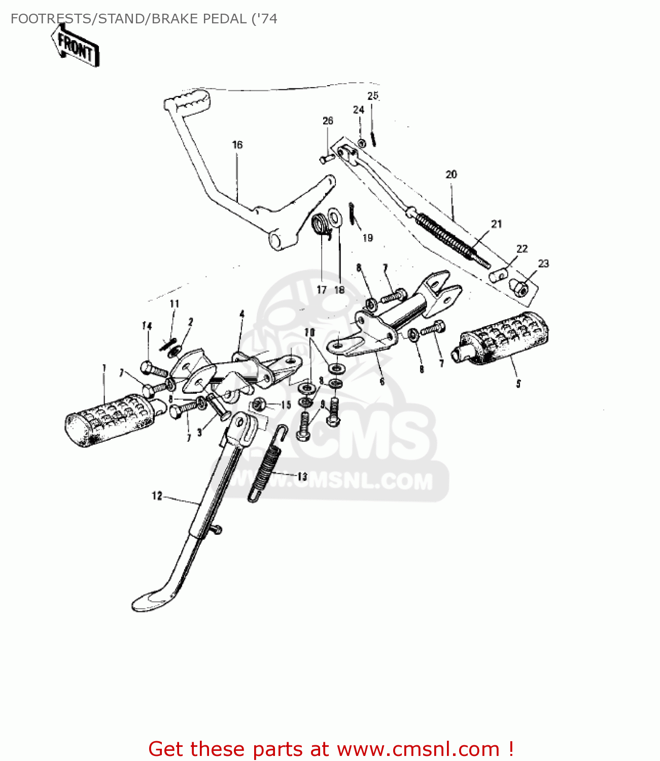 FOOTRESTS/STAND/BRAKE PEDAL ('74 G5A 1973 CANADA