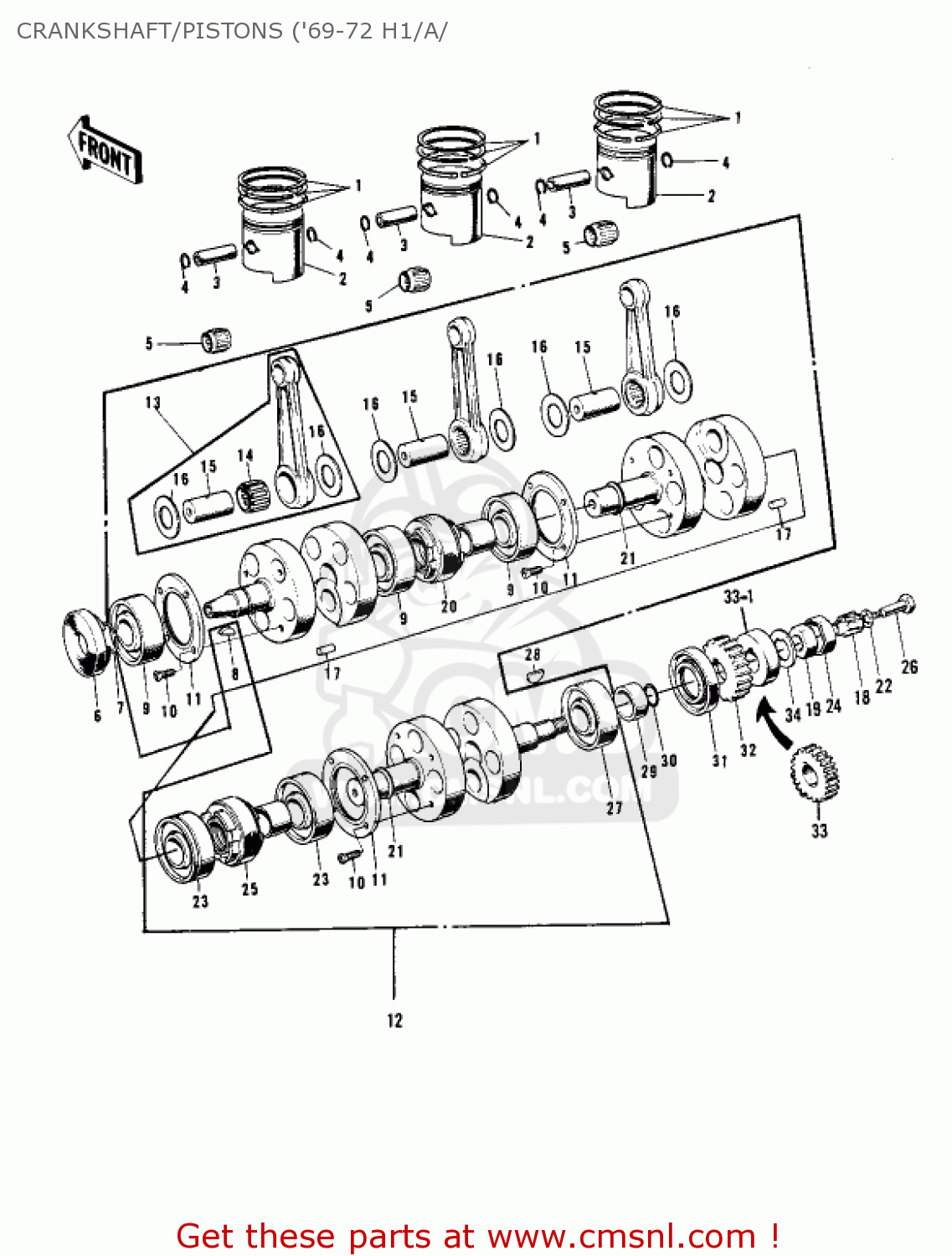 CRANKSHAFT/PISTONS ('69-72 H1/A/ H1 MACH III 1969 CANADA