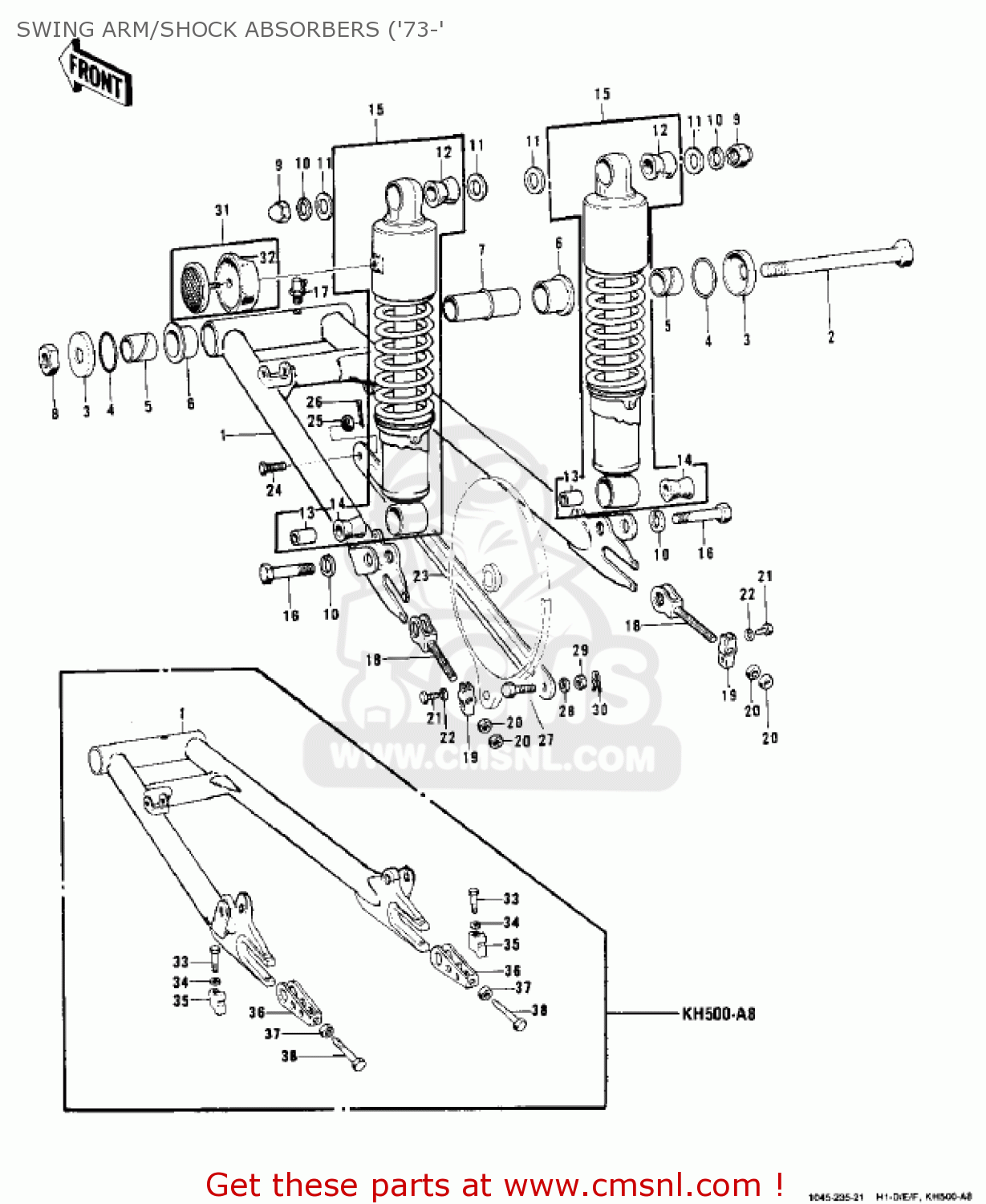SWING ARM/SHOCK ABSORBERS ('73-' H1 MACH III 1969 CANADA
