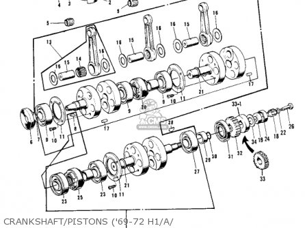 CRANKSHAFT/PISTONS ('69-72 H1/A/ - H1 MACH III 1969 CANADA