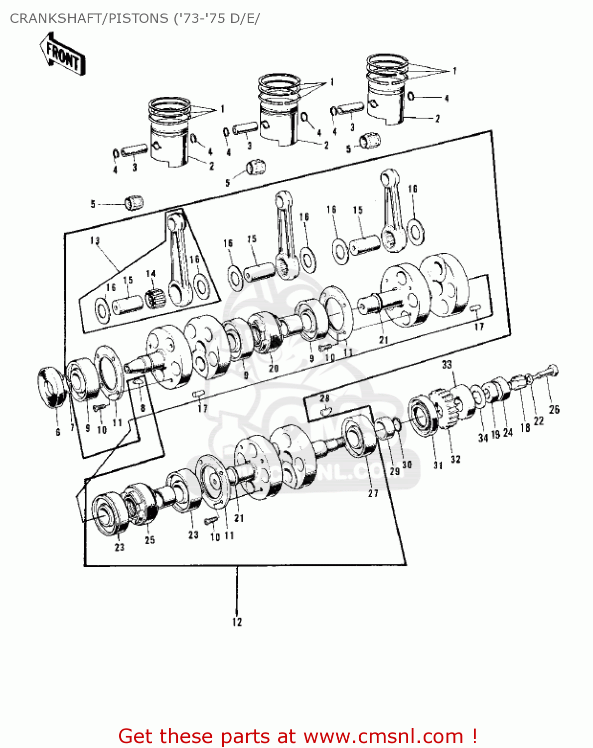 CRANKSHAFT/PISTONS ('73-'75 D/E/ H1A 1971 CANADA