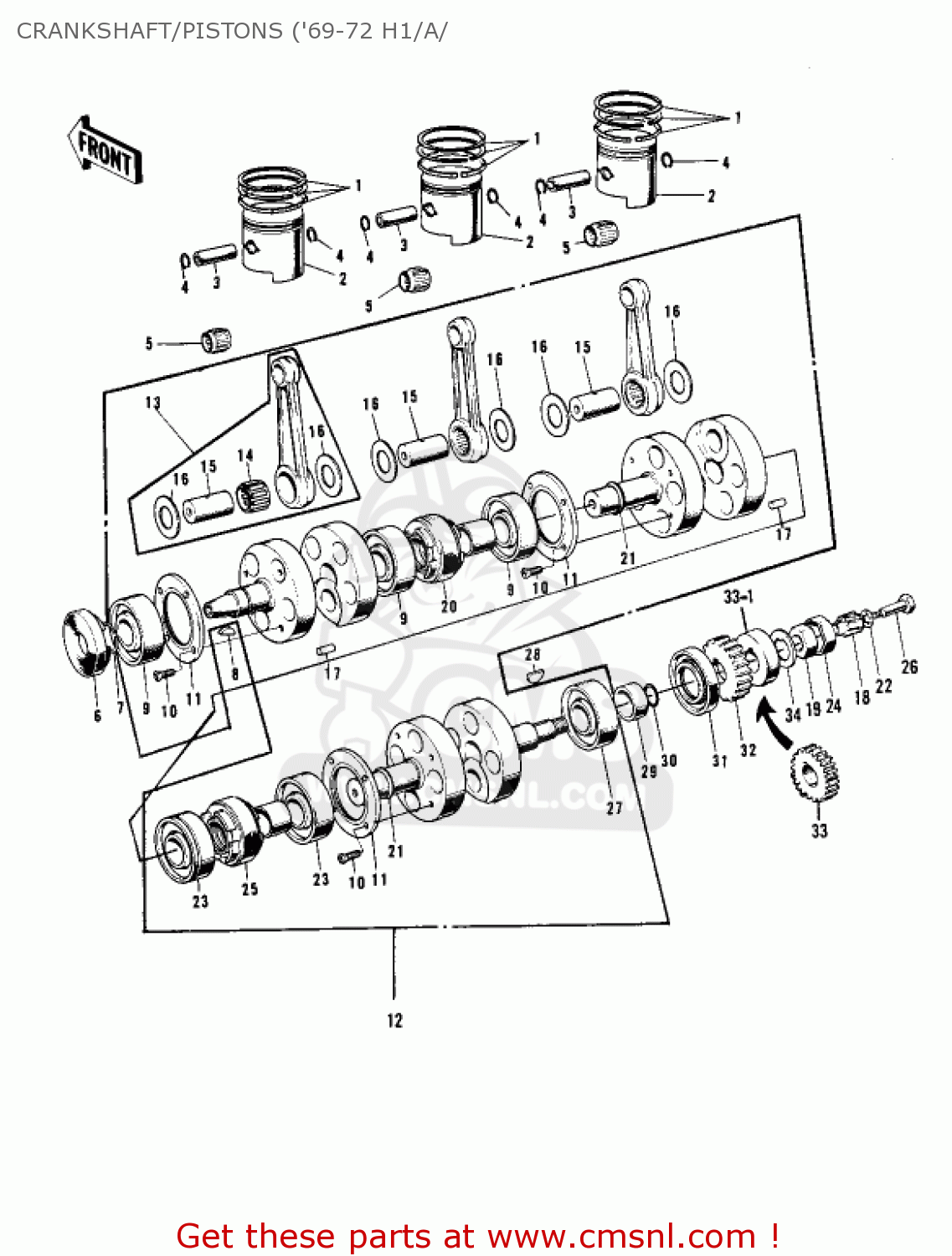 CRANKSHAFT/PISTONS ('69-72 H1/A/ H1A 1971 CANADA