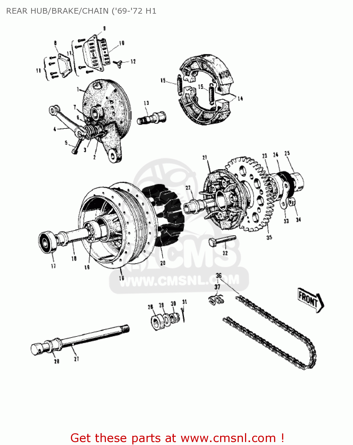 REAR HUB/BRAKE/CHAIN ('69-'72 H1 H1A 1971 CANADA