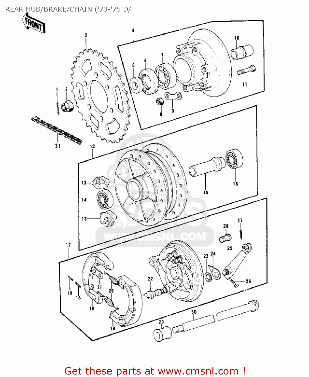 REAR HUB/BRAKE/CHAIN ('73-'75 D/ H1B 1972 CANADA