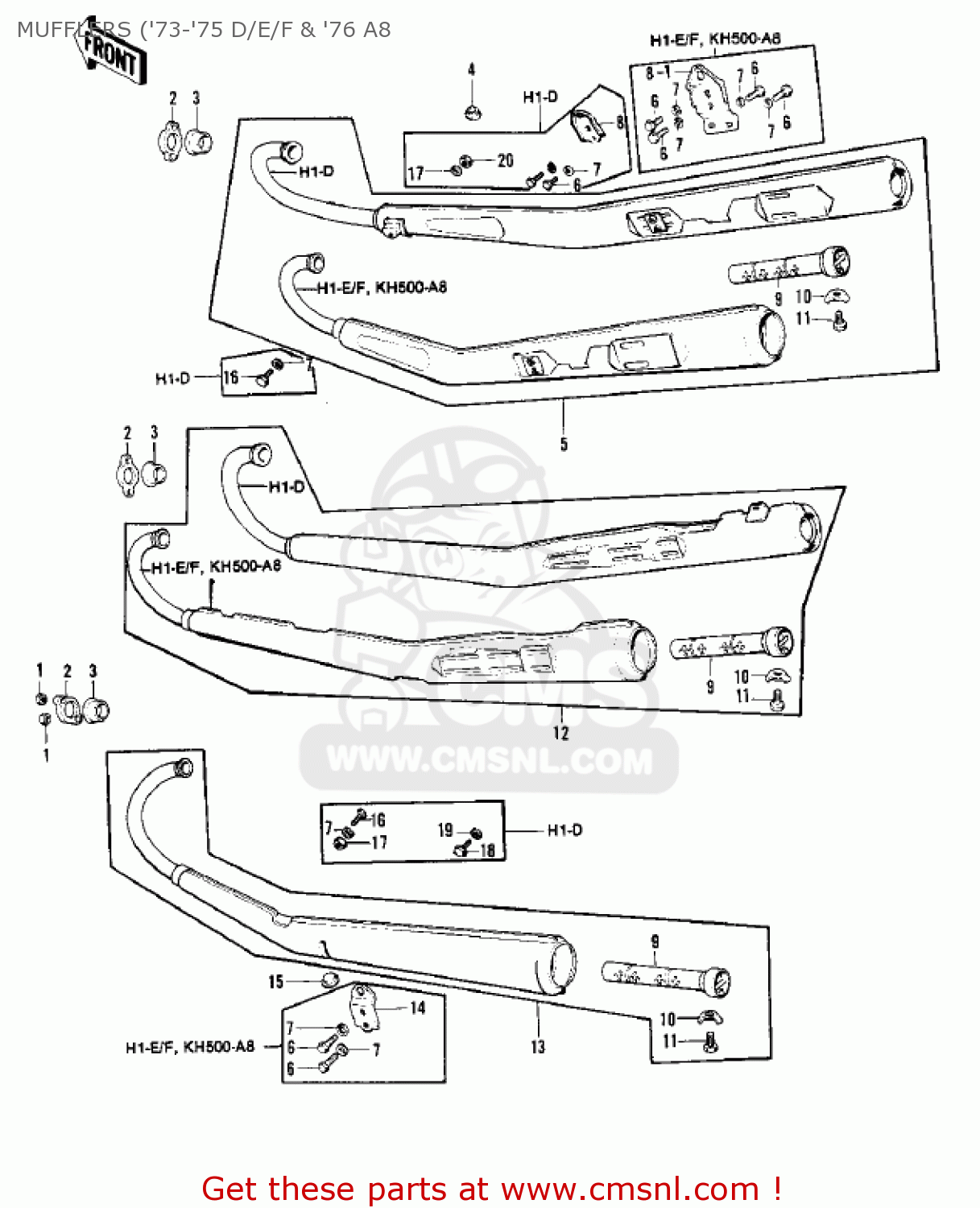 MUFFLERS ('73-'75 D/E/F & '76 A8 H1E 1974 CANADA
