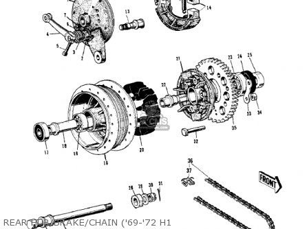REAR HUB/BRAKE/CHAIN ('69-'72 H1 - H1E 1974 CANADA