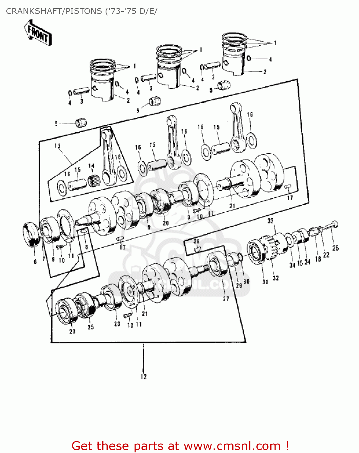 CRANKSHAFT/PISTONS ('73-'75 D/E/ H1F 1975 CANADA