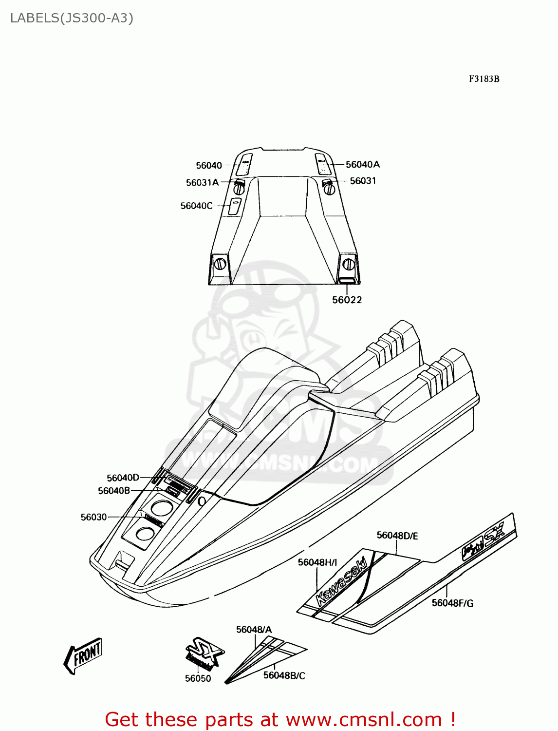 Kawasaki JS300A3 JETSKI300SX 1989 USA LABELS(JS300A3) buy original