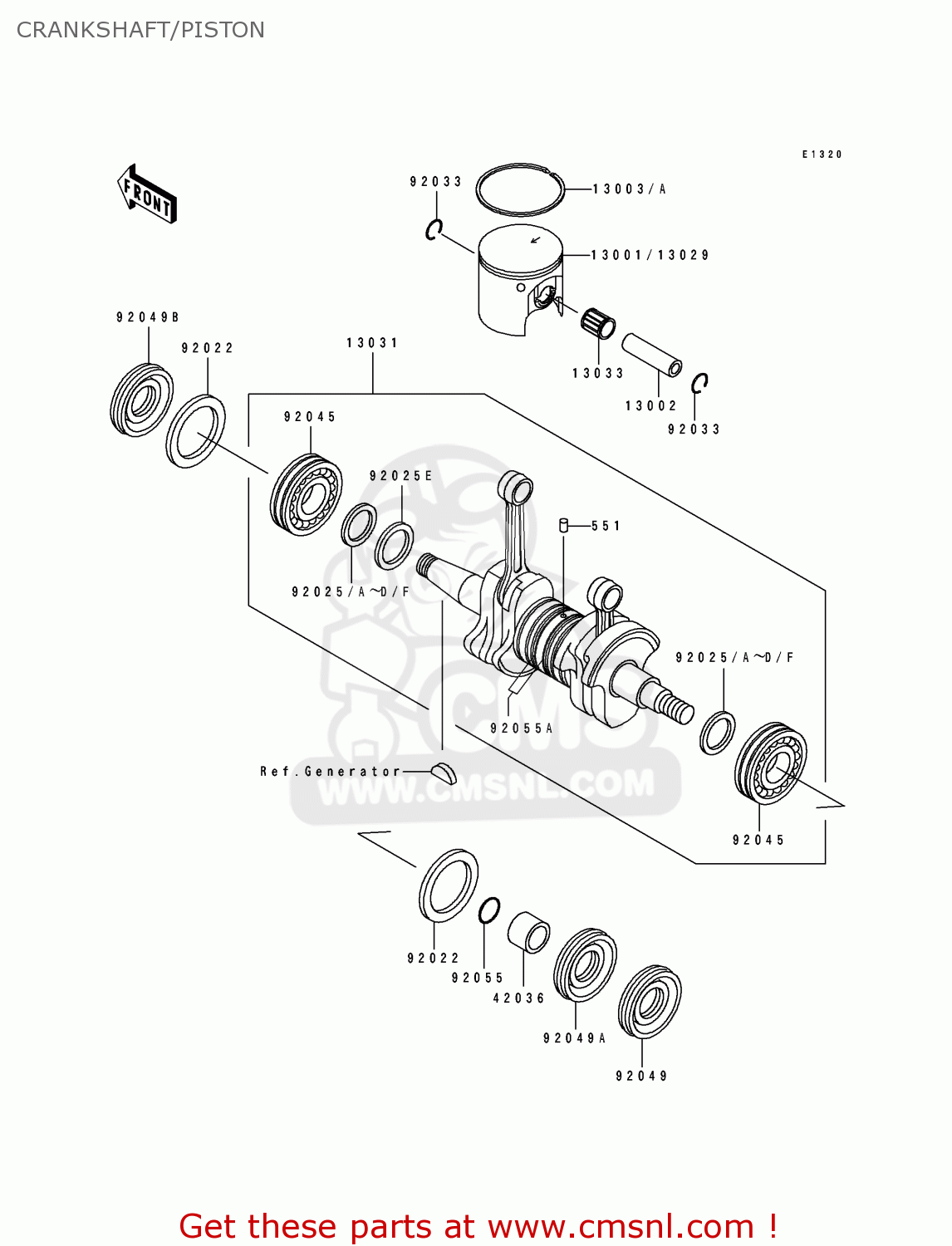 Kawasaki JS550B1 JETSKI550SX 1990 UNITED KINGDOM FR AL CRANKSHAFT