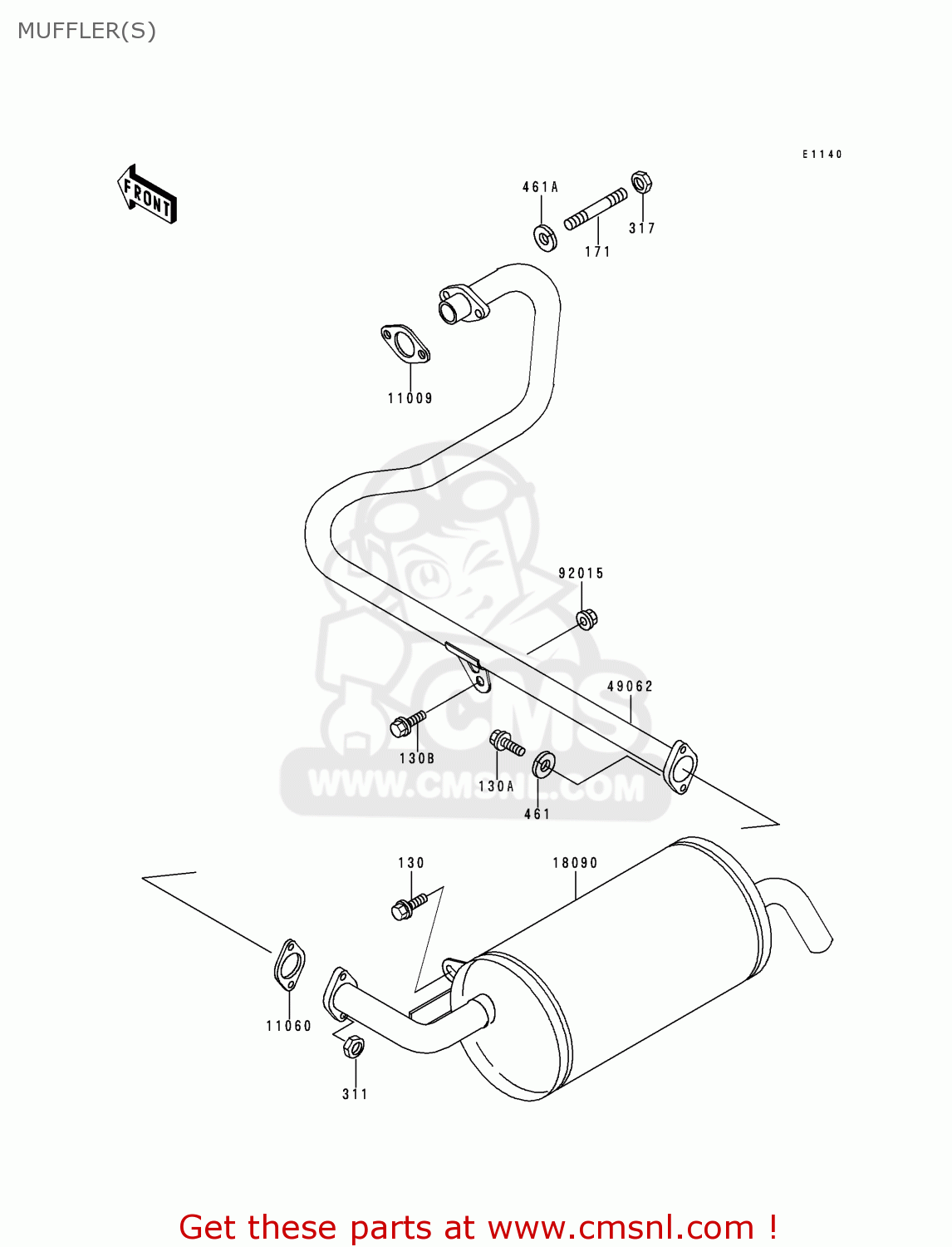 Kawasaki KAF300C1 MULE550 1997 USA MUFFLER(S) buy original MUFFLER(S