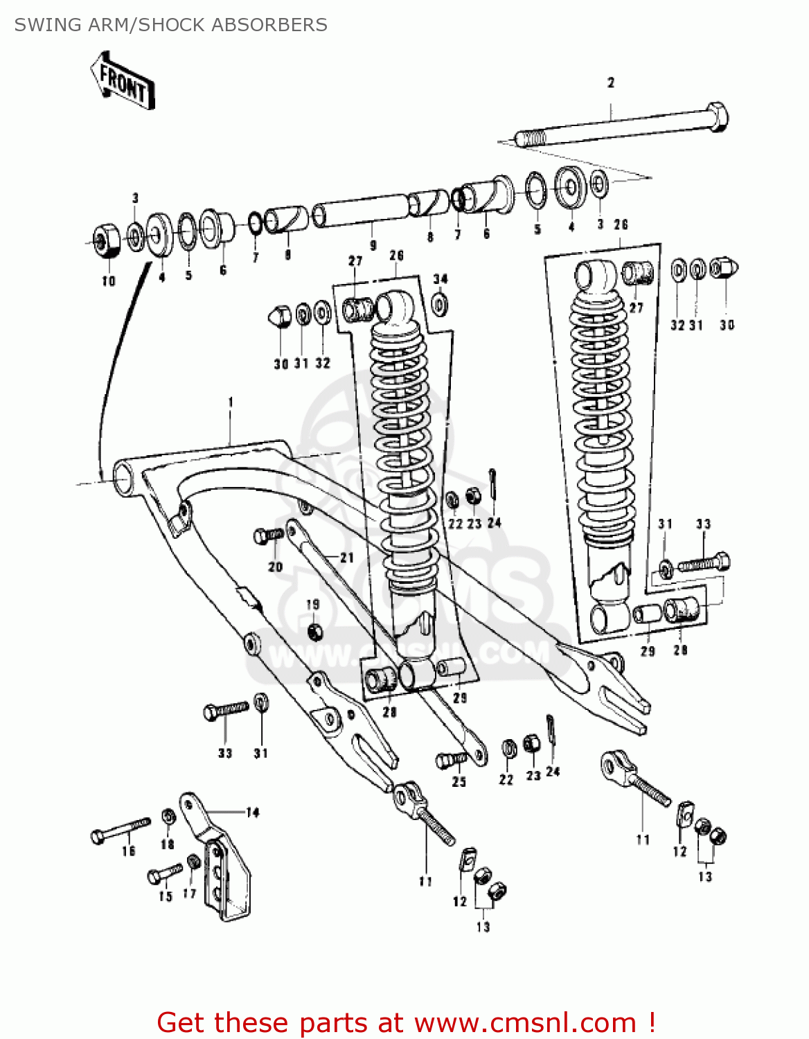 SWING ARM/SHOCK ABSORBERS KD125 1975 USA CANADA
