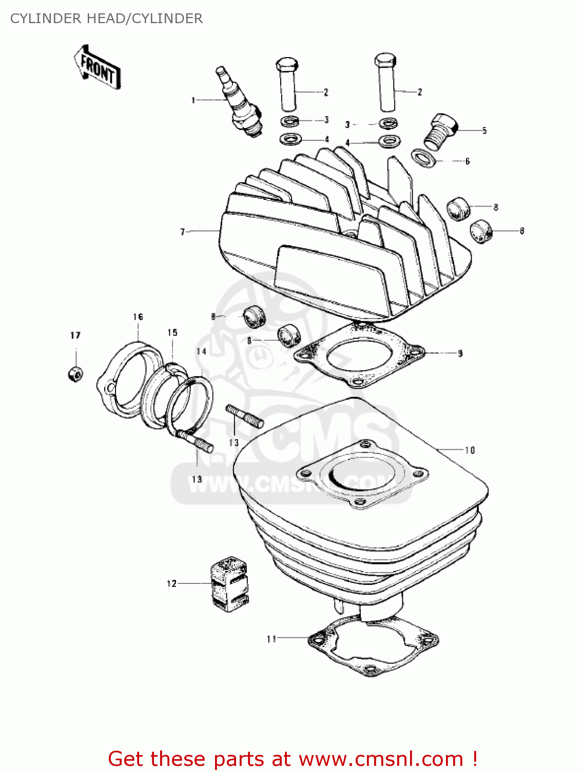 CYLINDER HEAD/CYLINDER KD125 1975 USA CANADA