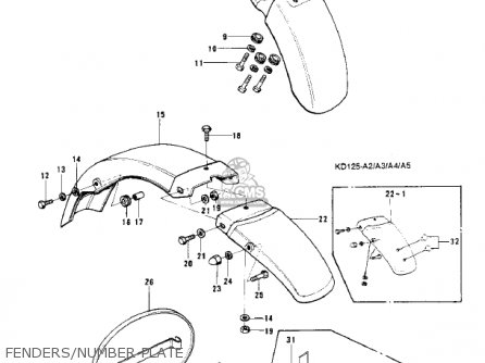 FENDERS/NUMBER PLATE - KD125 1975 USA CANADA