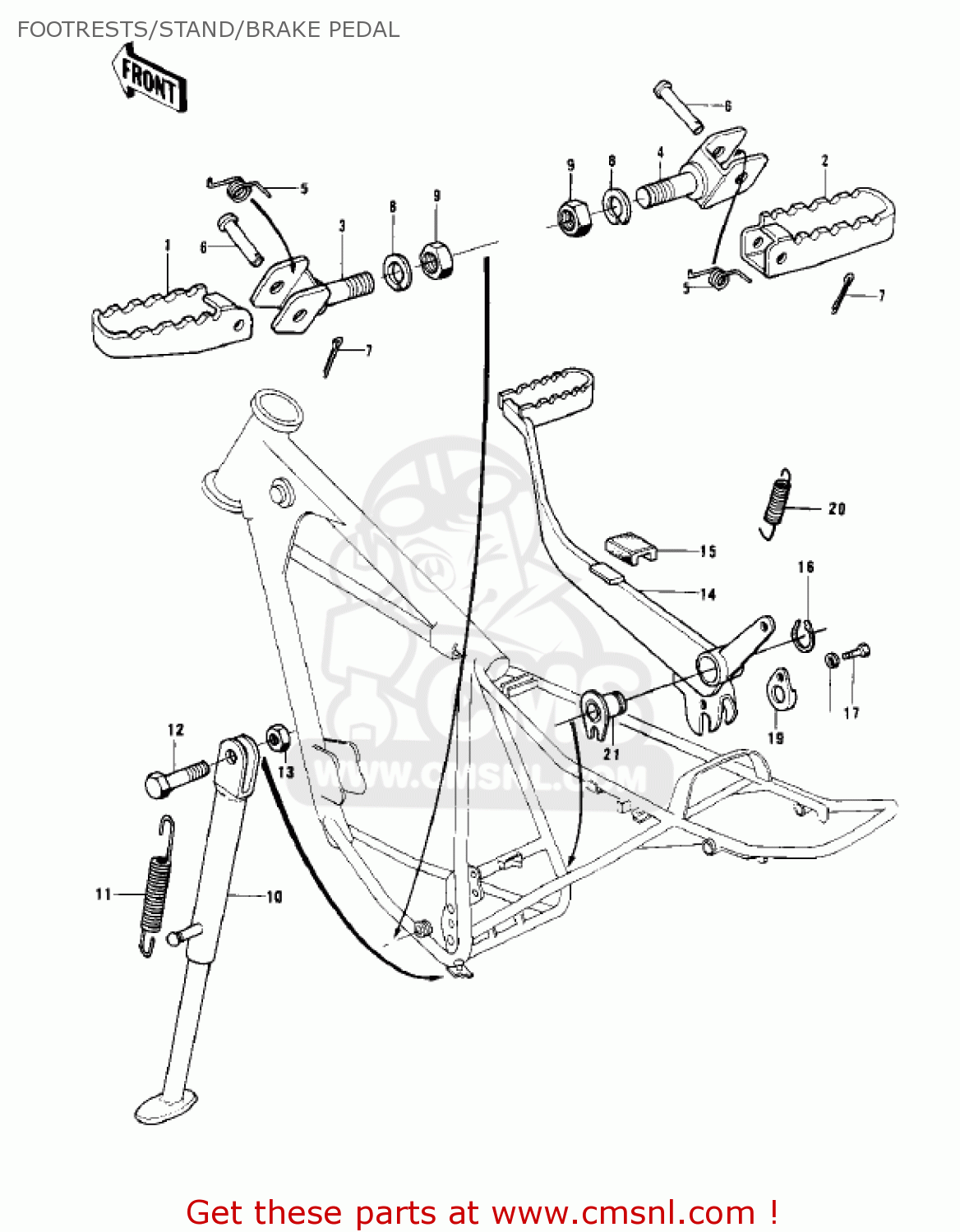 FOOTRESTS/STAND/BRAKE PEDAL KD125-A2 1976 USA CANADA