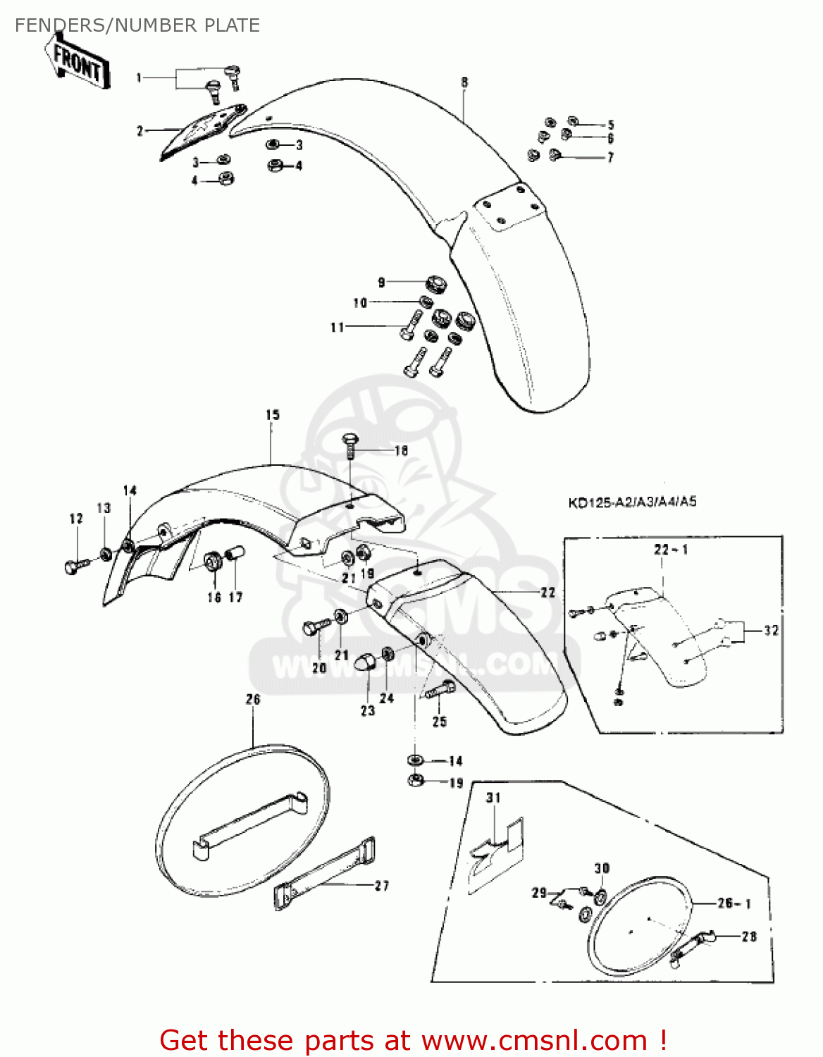 FENDERS/NUMBER PLATE KD125-A2 1976 USA CANADA