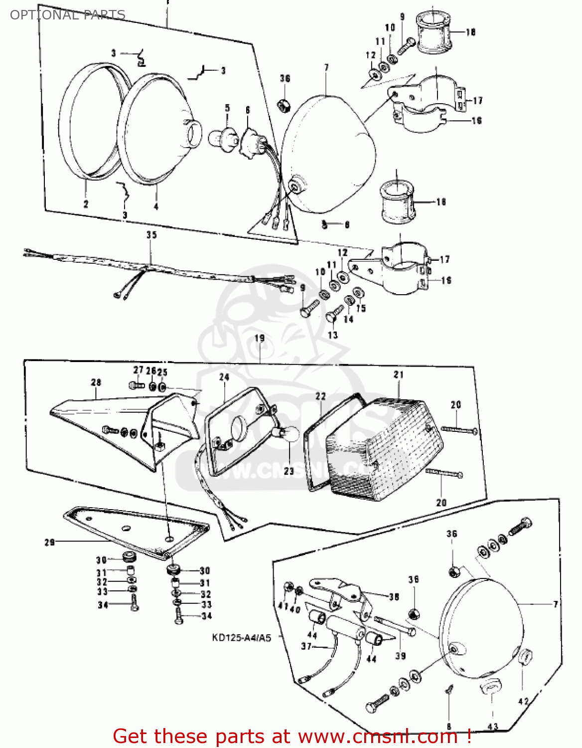 OPTIONAL PARTS KD125-A2 1976 USA CANADA