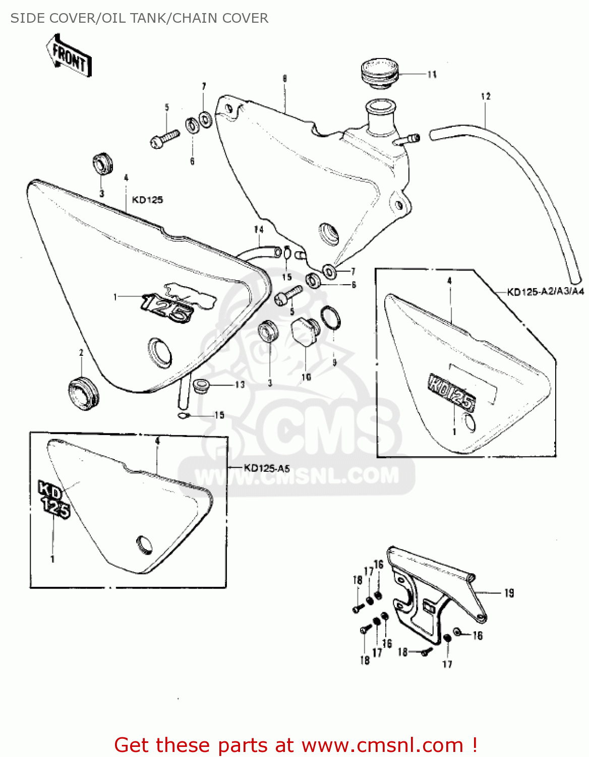 SIDE COVER/OIL TANK/CHAIN COVER KD125-A3 1977 USA CANADA