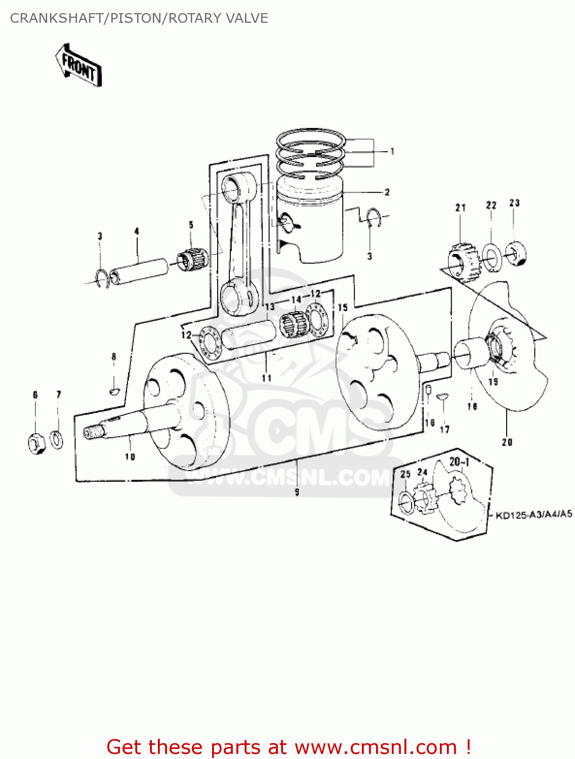 CRANKSHAFT/PISTON/ROTARY VALVE KD125-A3 1977 USA CANADA