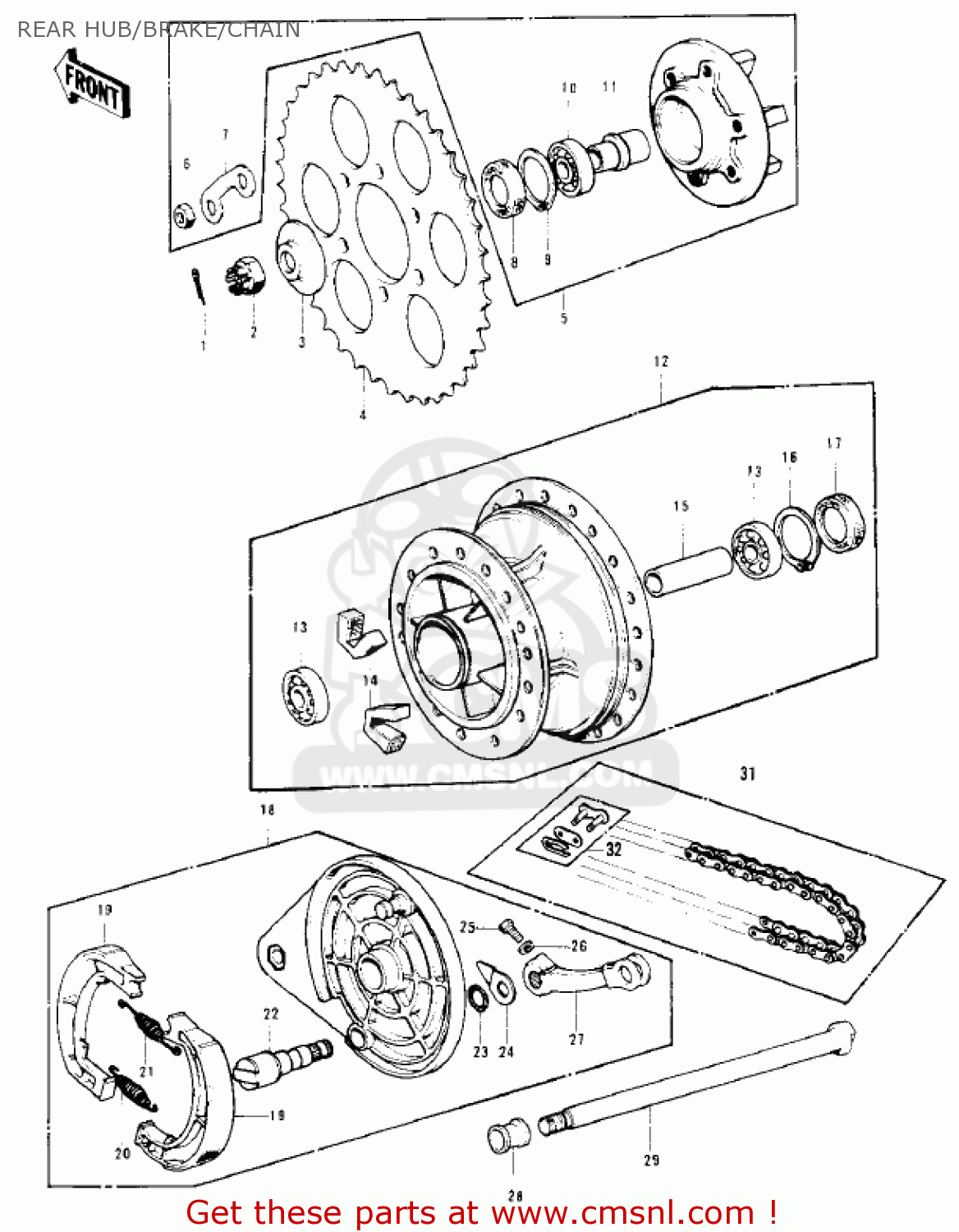 REAR HUB/BRAKE/CHAIN KD125-A4 1978 USA CANADA