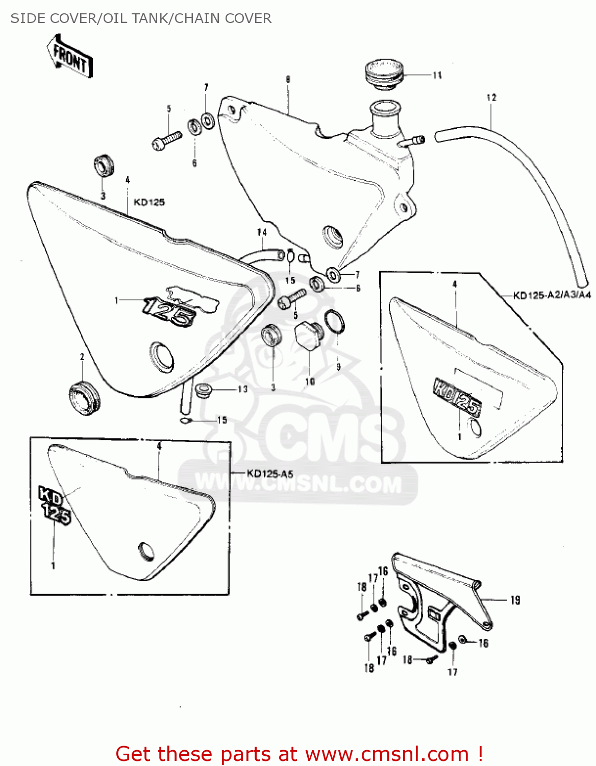 SIDE COVER/OIL TANK/CHAIN COVER KD125-A4 1978 USA CANADA