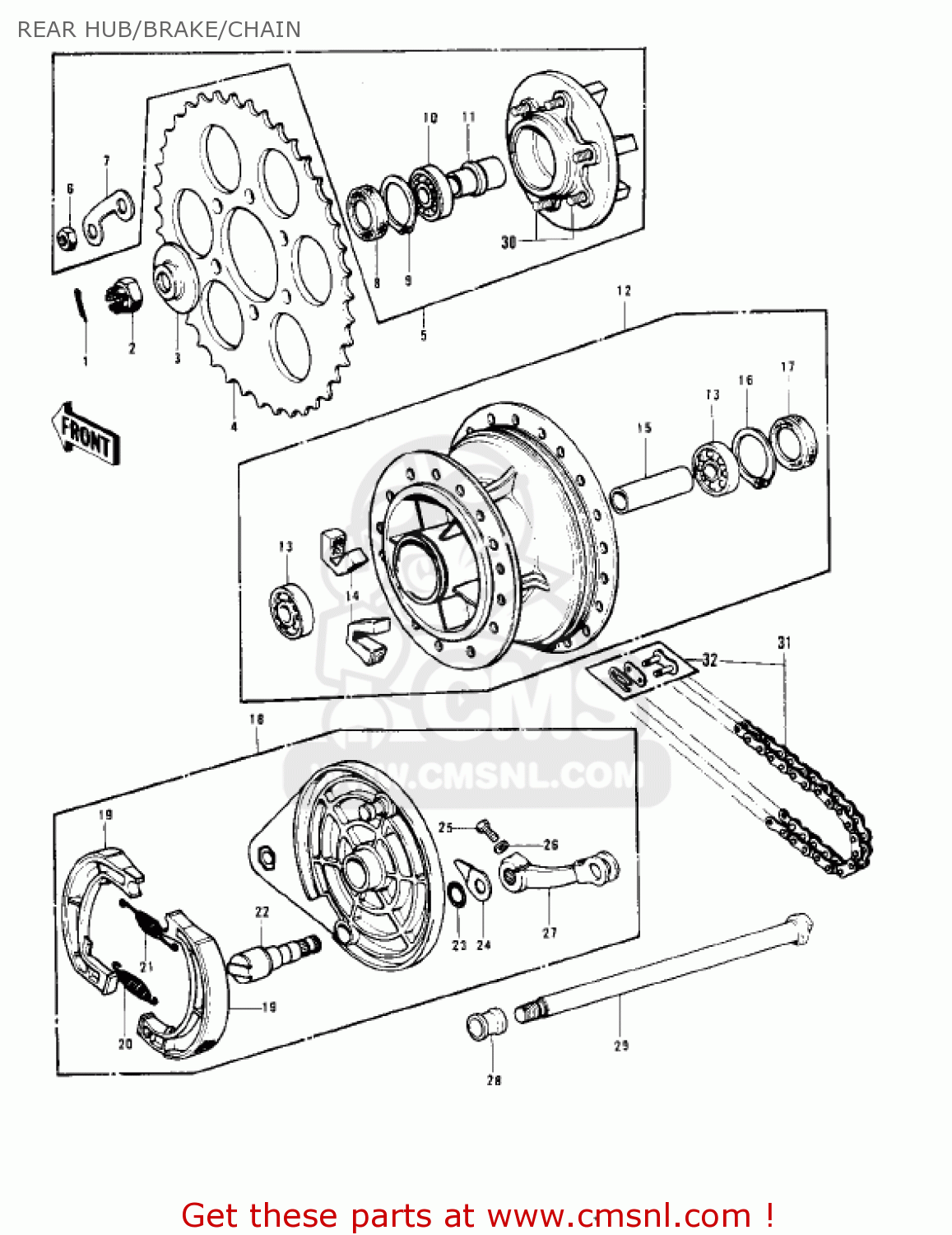 REAR HUB/BRAKE/CHAIN KD175-A1 1976 CANADA