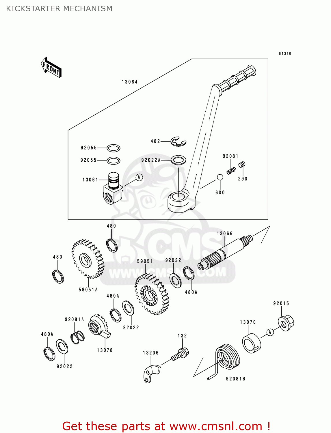 KICKSTARTER MECHANISM KDX125-A1 1990 EUROPE UK FR AR NR SA SD ST