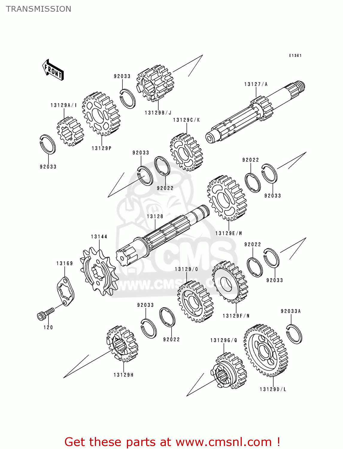 TRANSMISSION KDX125-A1 1990 EUROPE UK FR AR NR SA SD ST