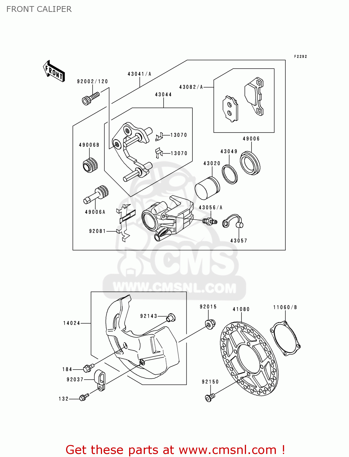 FRONT CALIPER KDX125-A1 1990 EUROPE UK FR AR NR SA SD ST
