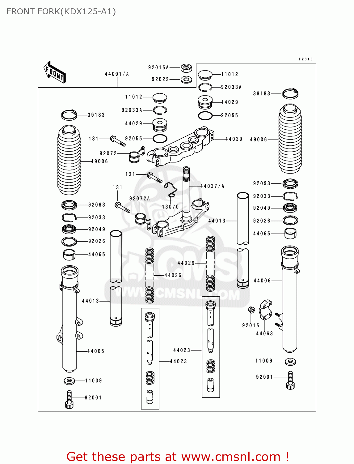 FRONT FORK(KDX125-A1) KDX125-A1 1990 EUROPE UK FR AR NR SA SD ST