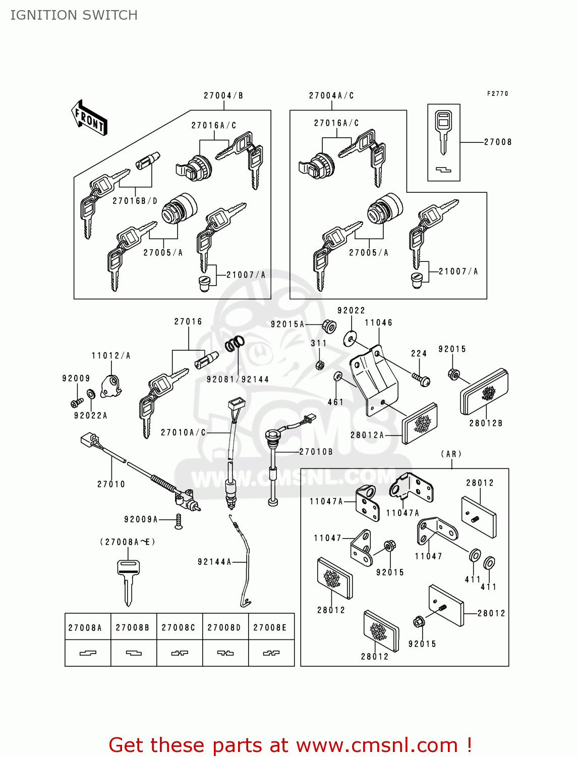 IGNITION SWITCH KDX125-A1 1990 EUROPE UK FR AR NR SA SD ST